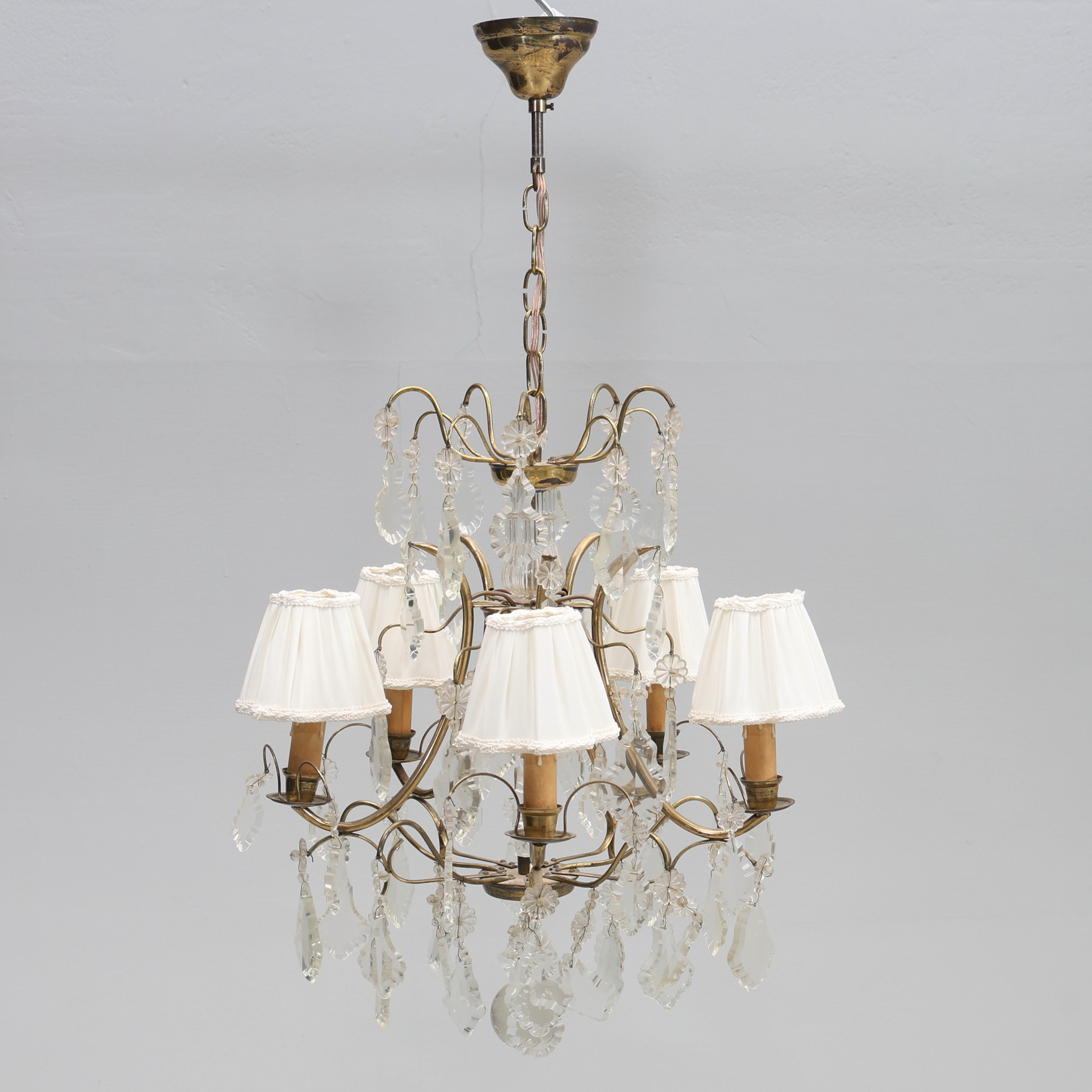 LJUSKRONA. 5-armad, prismor, 1900-tal.