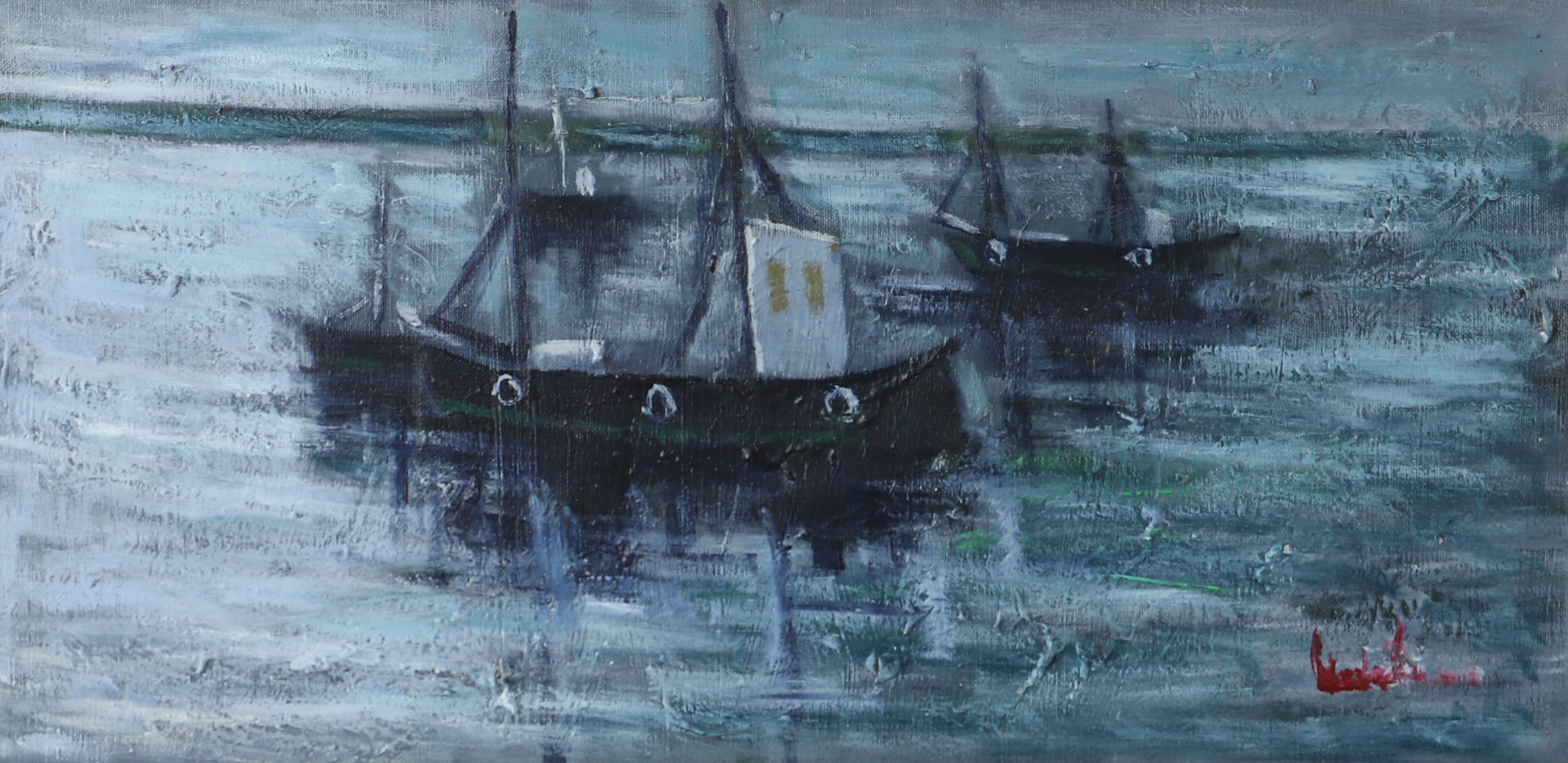 KAI CHRISTENSEN. Fiskebåtar, olja på duk, signerad.