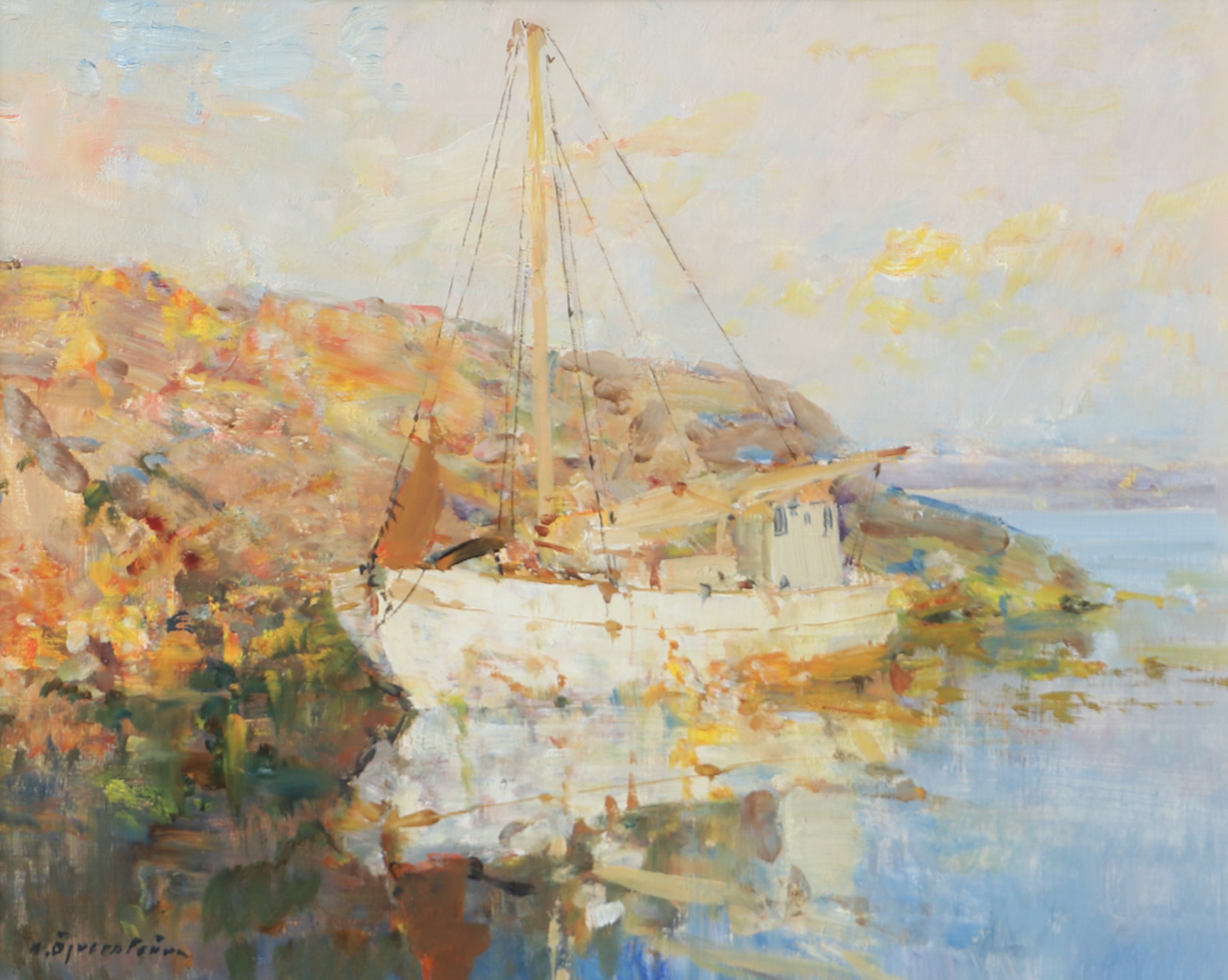 HUGO ÖFVERSTRÖM. Fiskebåt, olja på duk, signerad H. Öfverström.