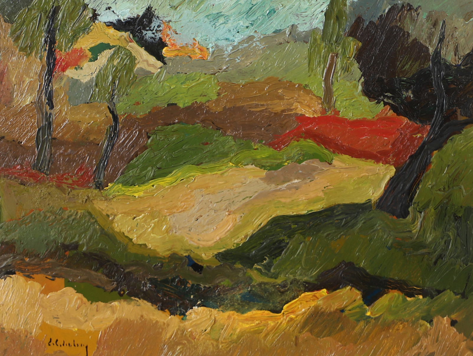 ERIC CEDERBERG. "Höstlandskap, olja på pannå, signerad E. Cederberg.