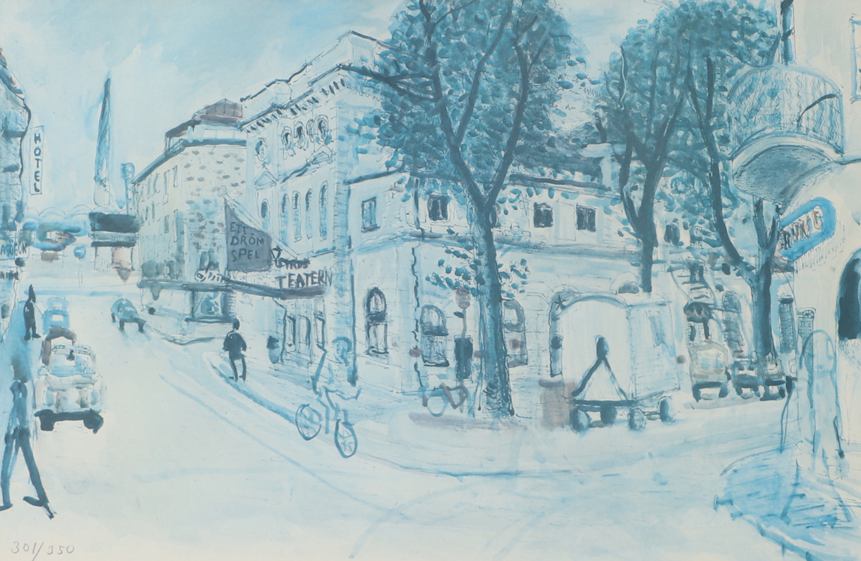 LARS HERDER. Gamla teatern Helsingborg, färglitografi, signerad.