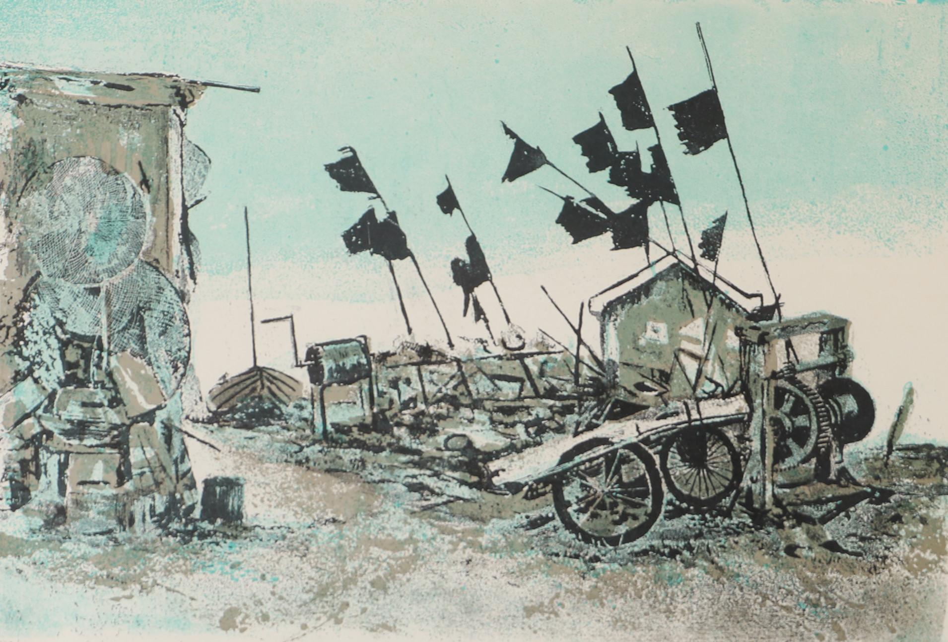 JOSEF SCHIBLI. "Västlig vind", färglitografi, signerad.