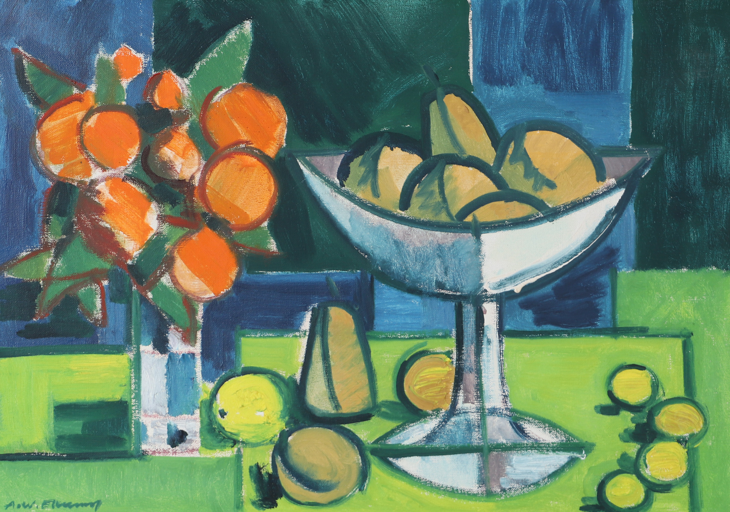 AXEL WERNER EKELUND. Stilleben med frukter, olja på duk, signerad.
