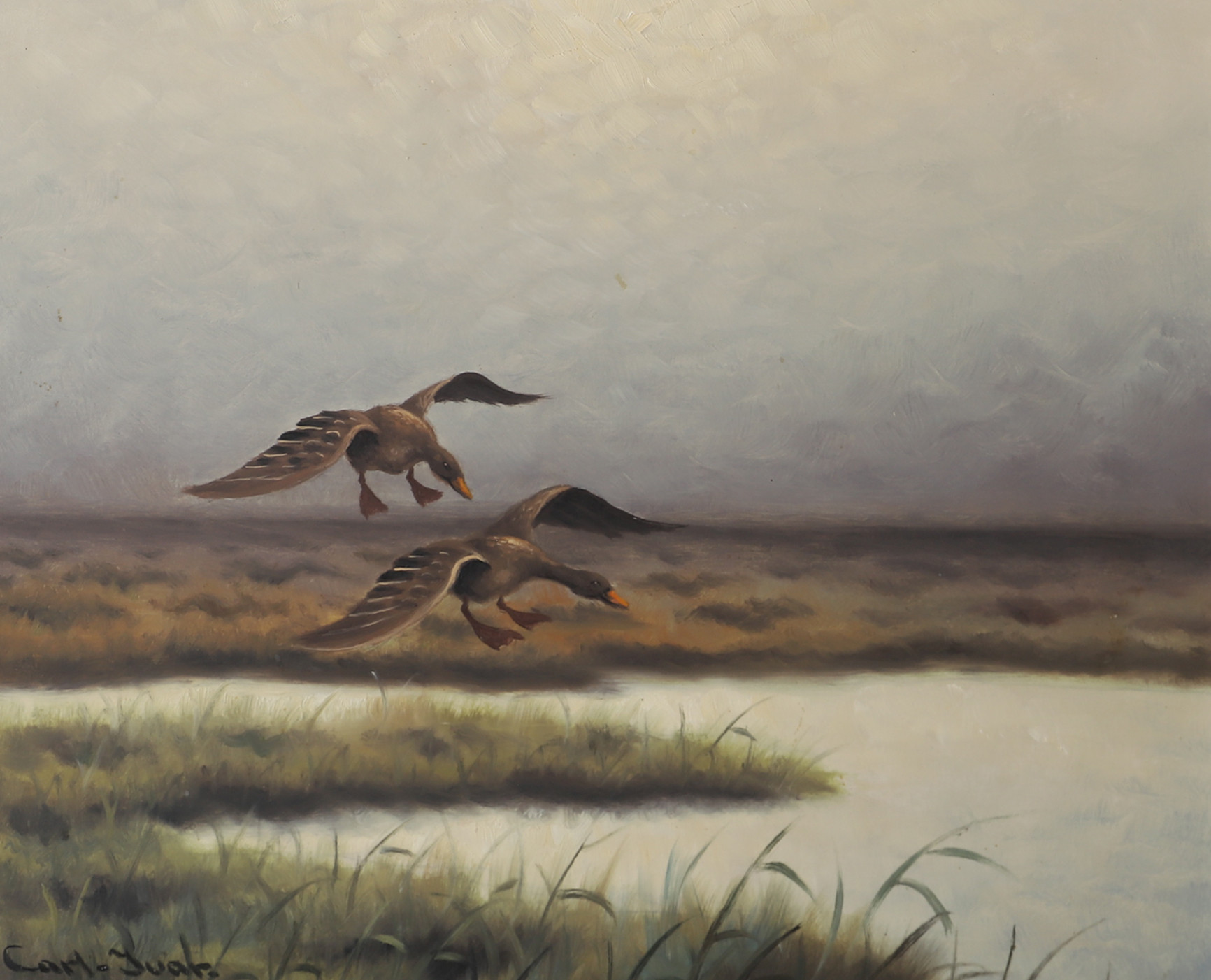 CARL-IVAR ÖFVERBÄCK. Flygande änder, olja på duk, signerad Carl Ivar.