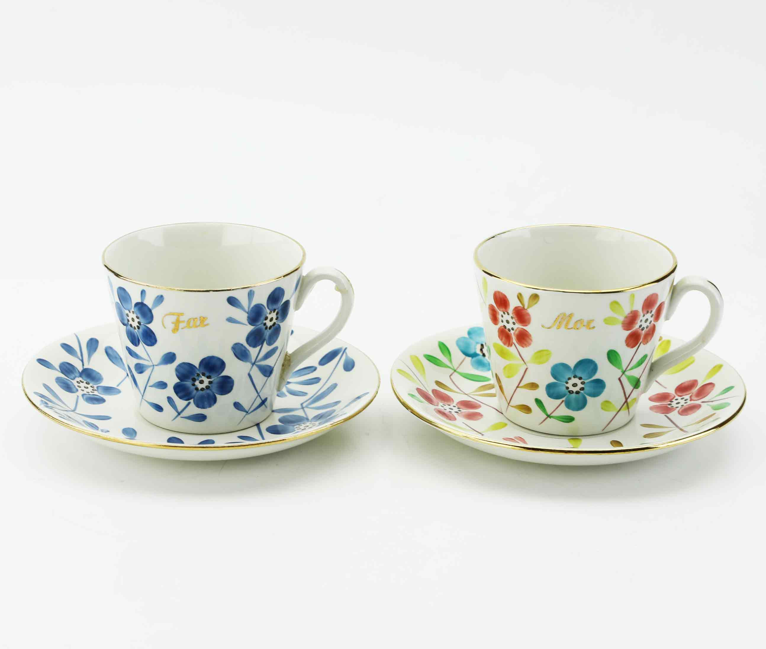 EUGEN TROST (1898-1983). kaffekoppar med fat, 4 delar, handmålat, Gefle, Upsala-Ekeby, 1950-tal.