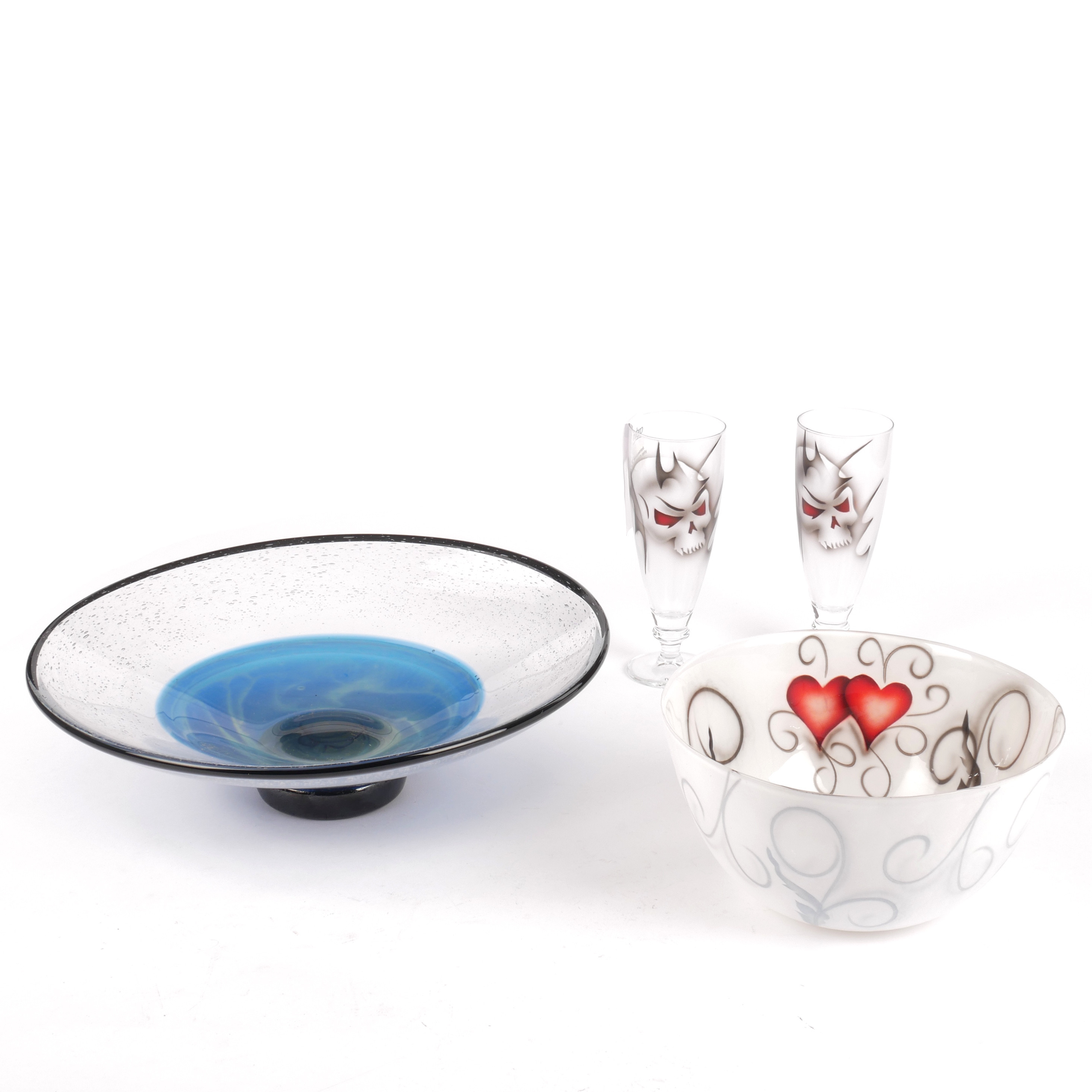 SKÅL, FAT OCH GLAS, 4 st, konstglas, bla Anders Lindblom, Nybro.