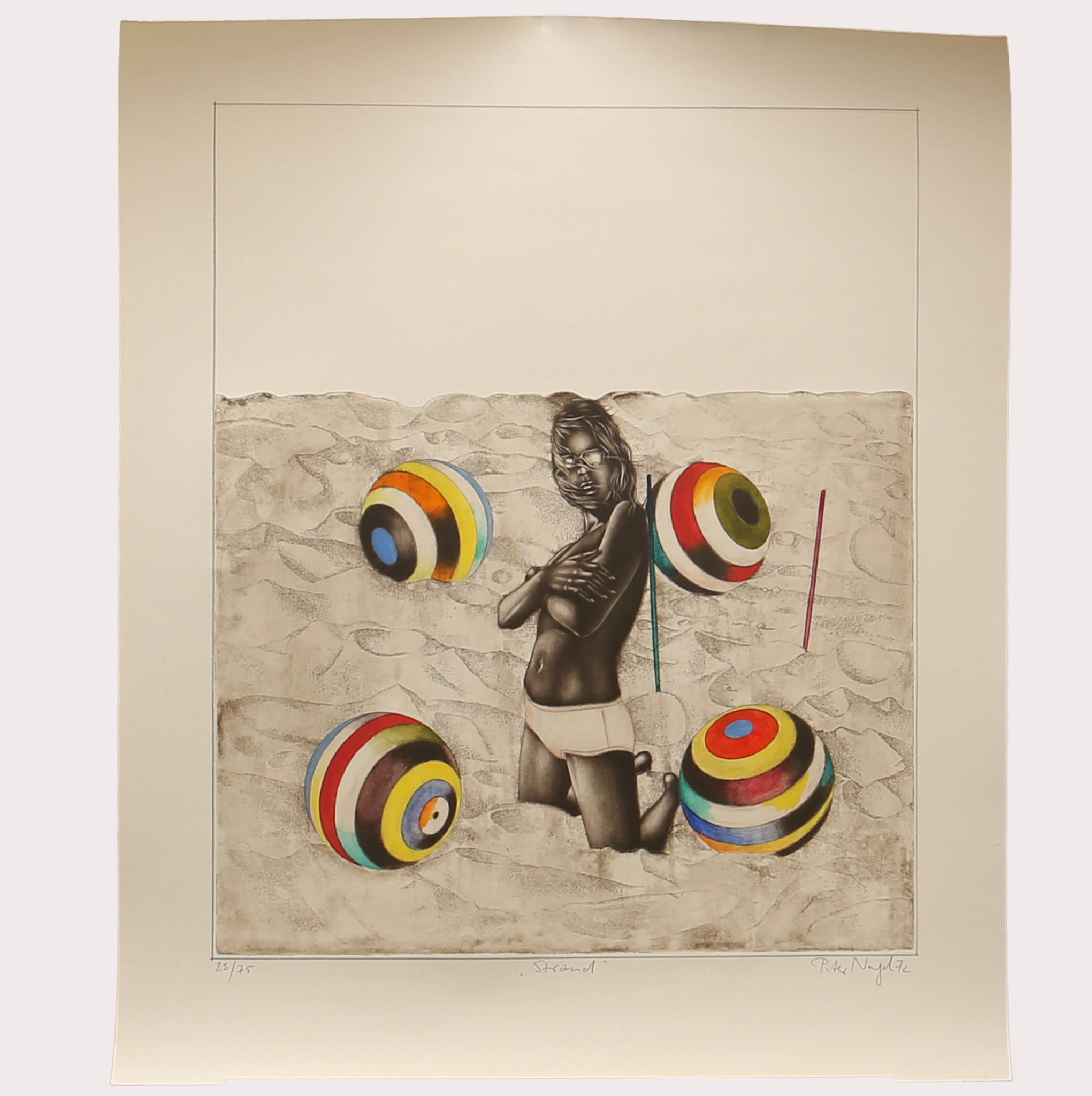 PETER NAGEL. Färgetsning,"Strand" numrerad 23/75, signerad, daterad 1972.
