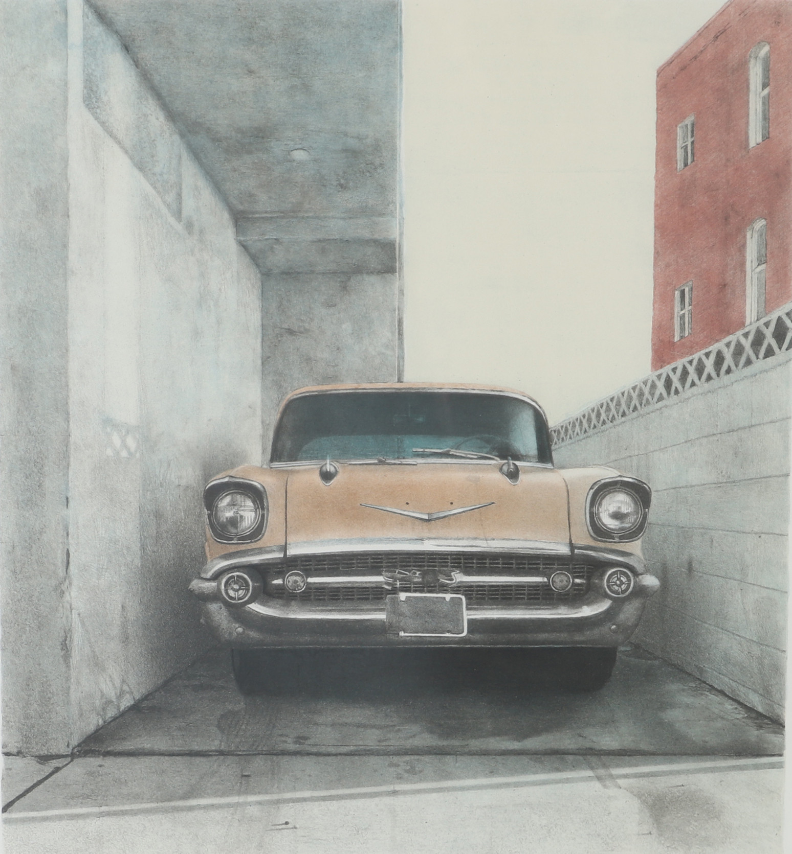 JOHN ERIK FRANZÉN. Bil, färglitografi, signerad L.E.F. 1985.