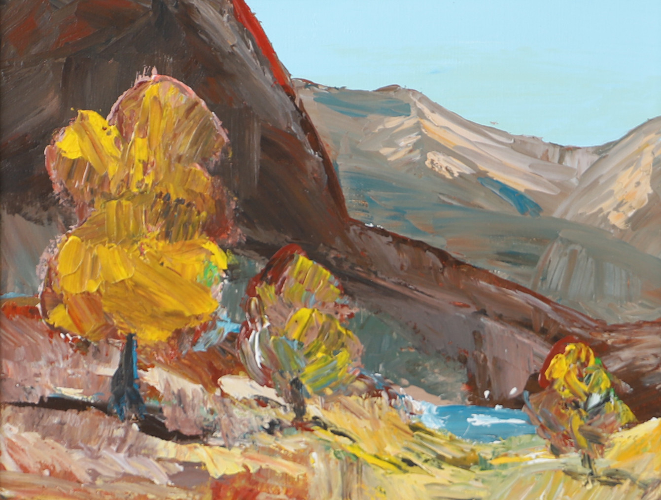 OKÄND KONSTNÄR. Bergslandskap med sjö, olja på duk, osignerad.