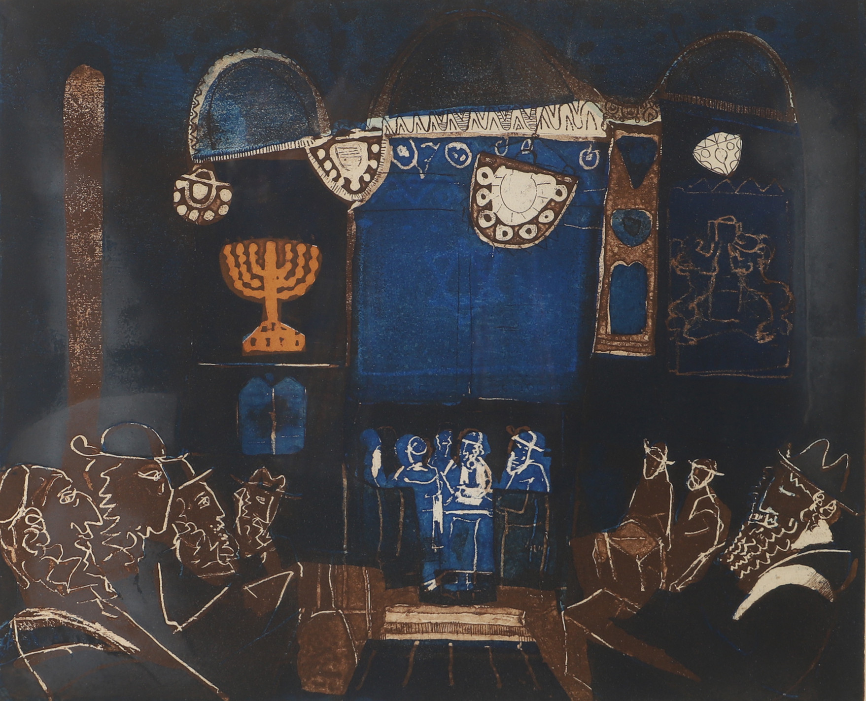 LENNERT ROSENSOHN. I synagogan, färglitografi, signerad Rosensohn.