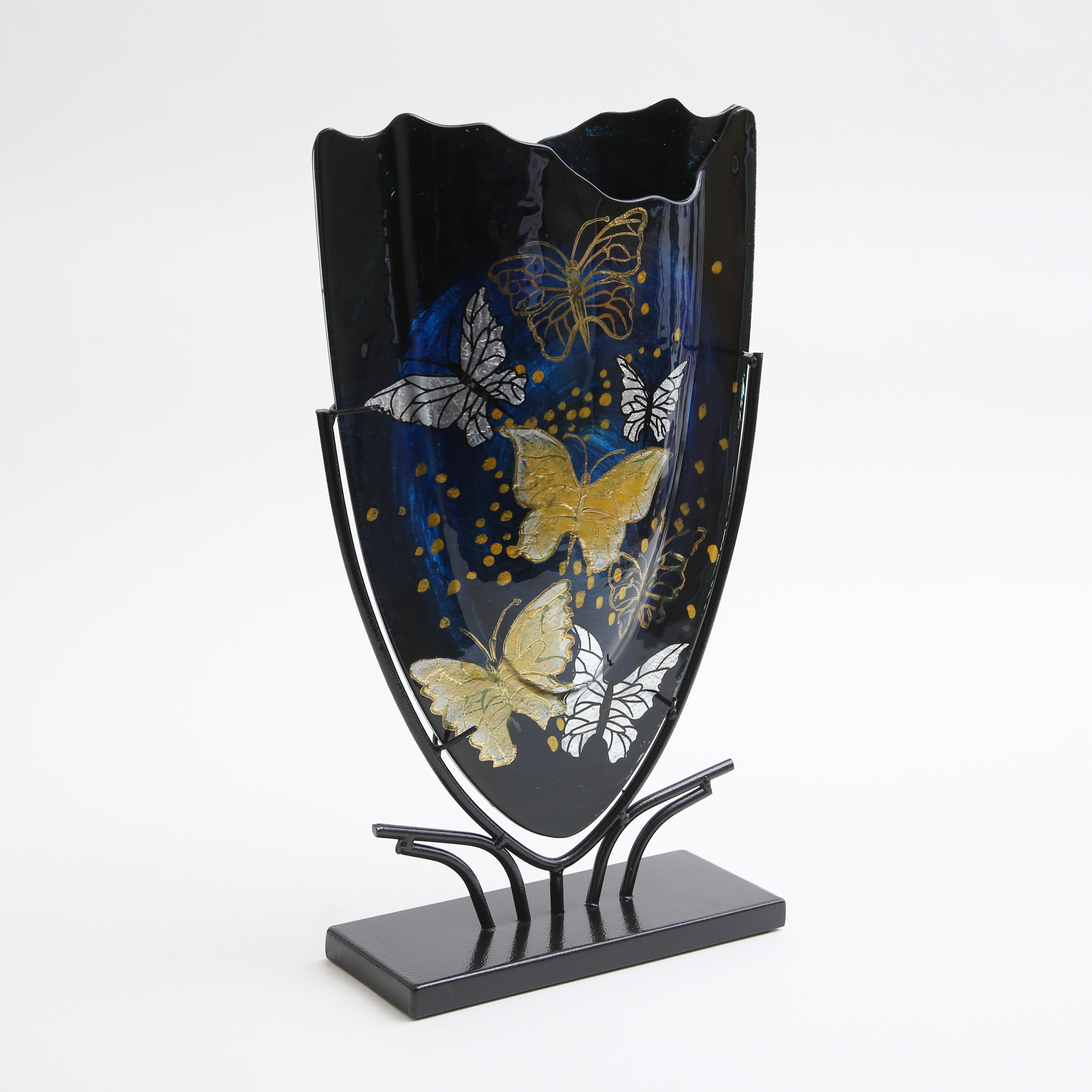 GLASVAS i SMIDESSTÄLLNING, "Butterflies", Benjamin Art Glass, RBA Design.