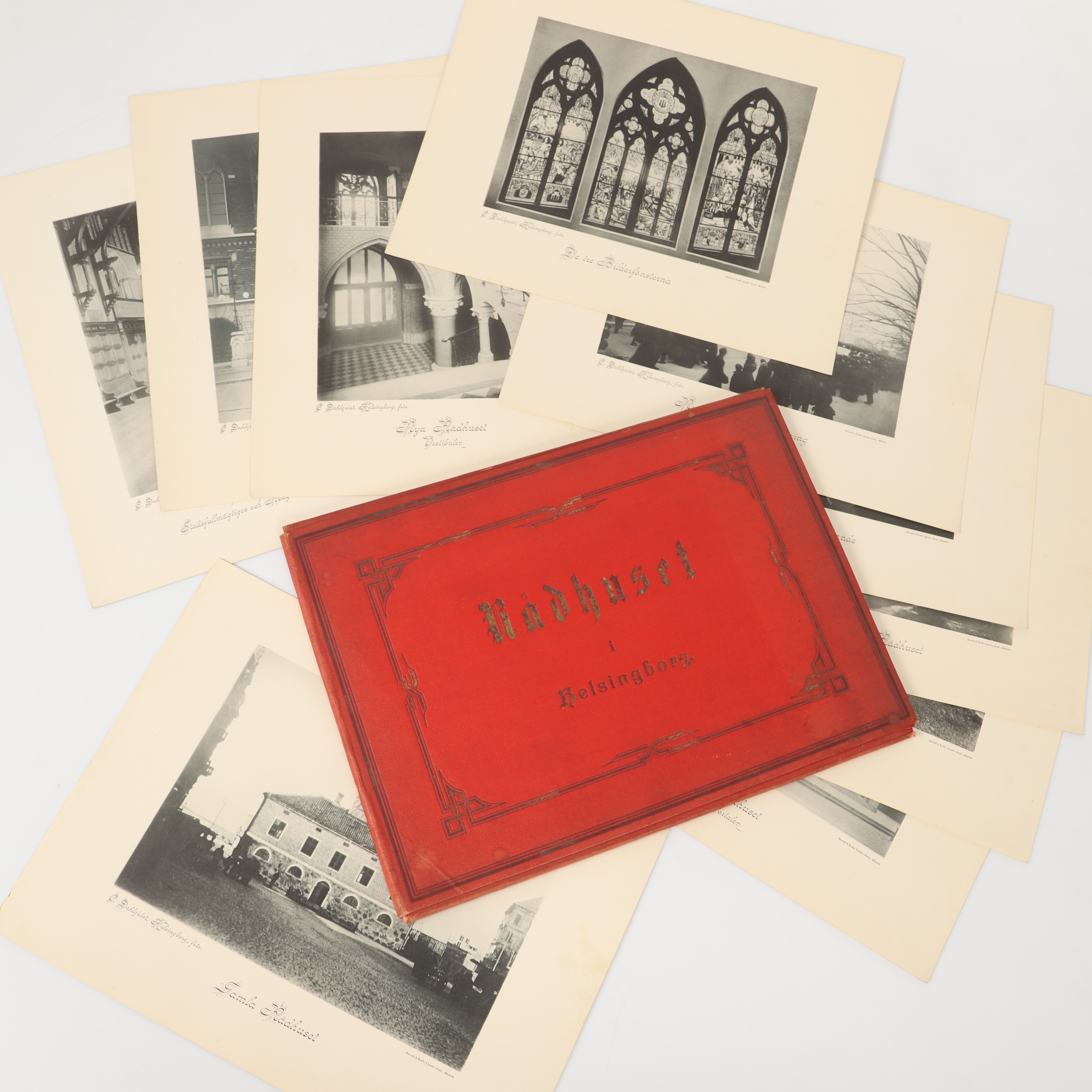 MAPP MED BILDER M. M. "Rådhuset i Helsingborg", C. Dahlquist/Envall & Kull Ljustr.-Anst. Malmö, runt 1900.