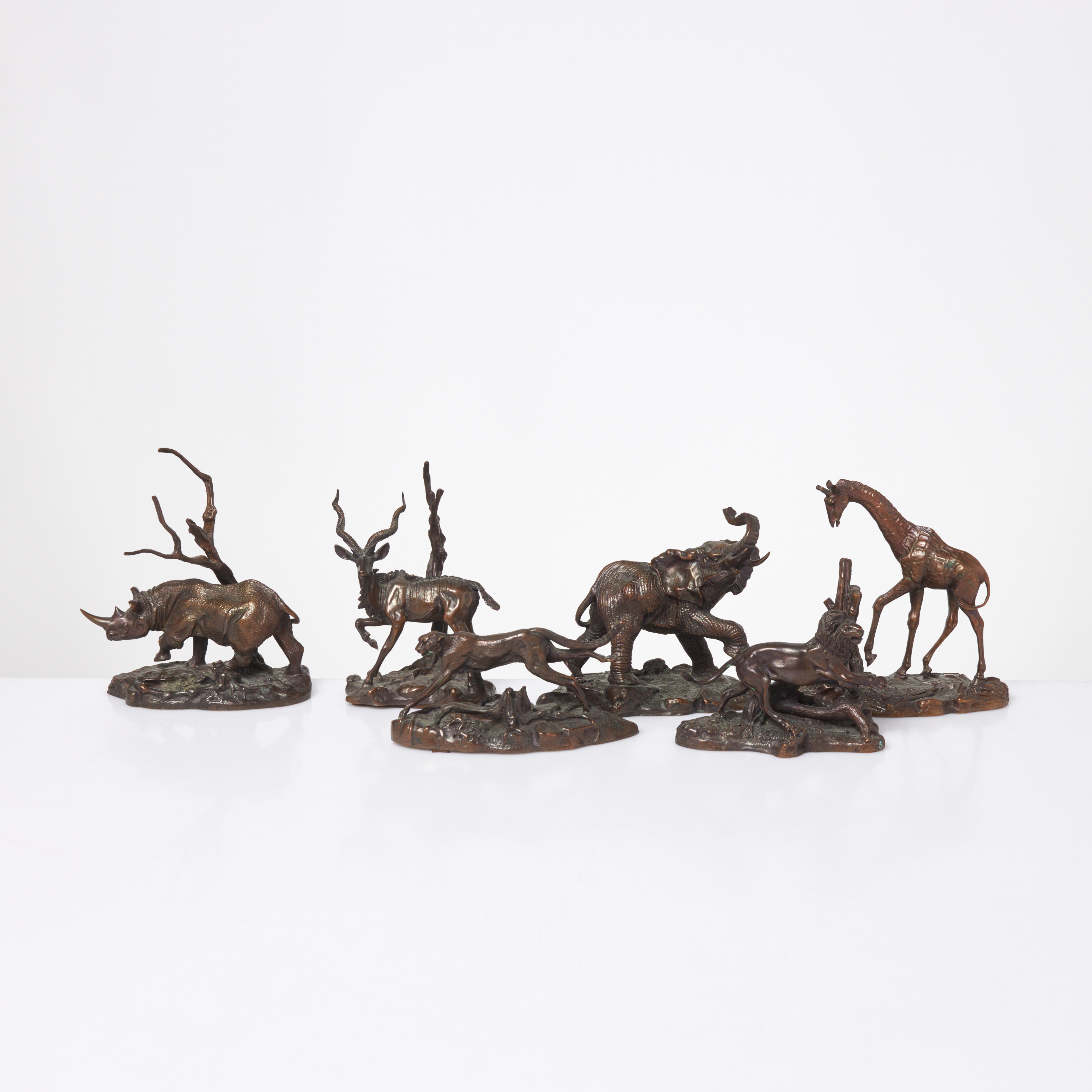 DONALD J POLLAND. EFTER. Skulpturer, 6 st, brons, ur serien "Animals of Africa" undertill stämplade, The Franklin Mint, 1976.