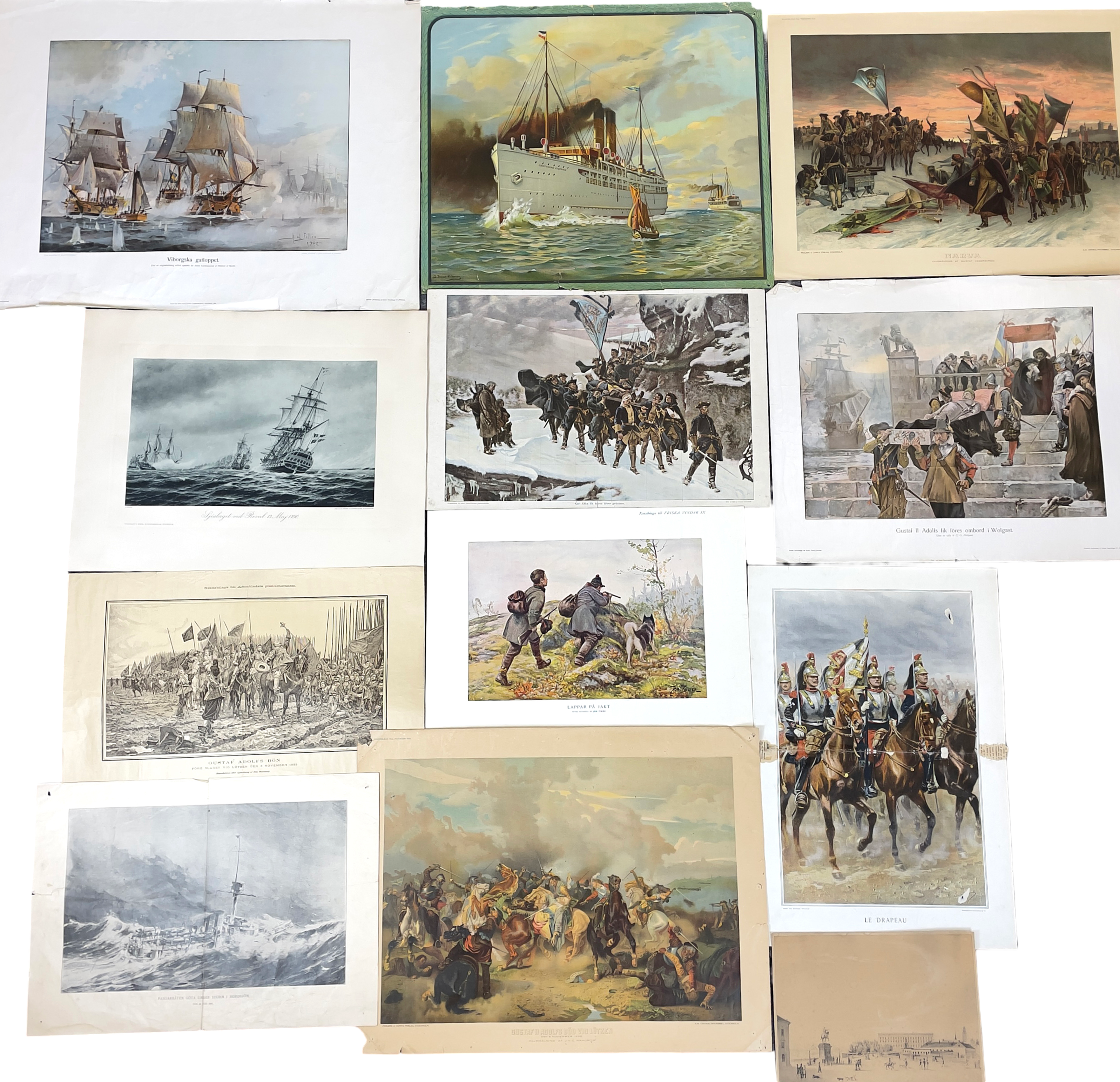 PARTI TRYCK, mestadels med marina och militära motiv, 1900-talets första hälft.
