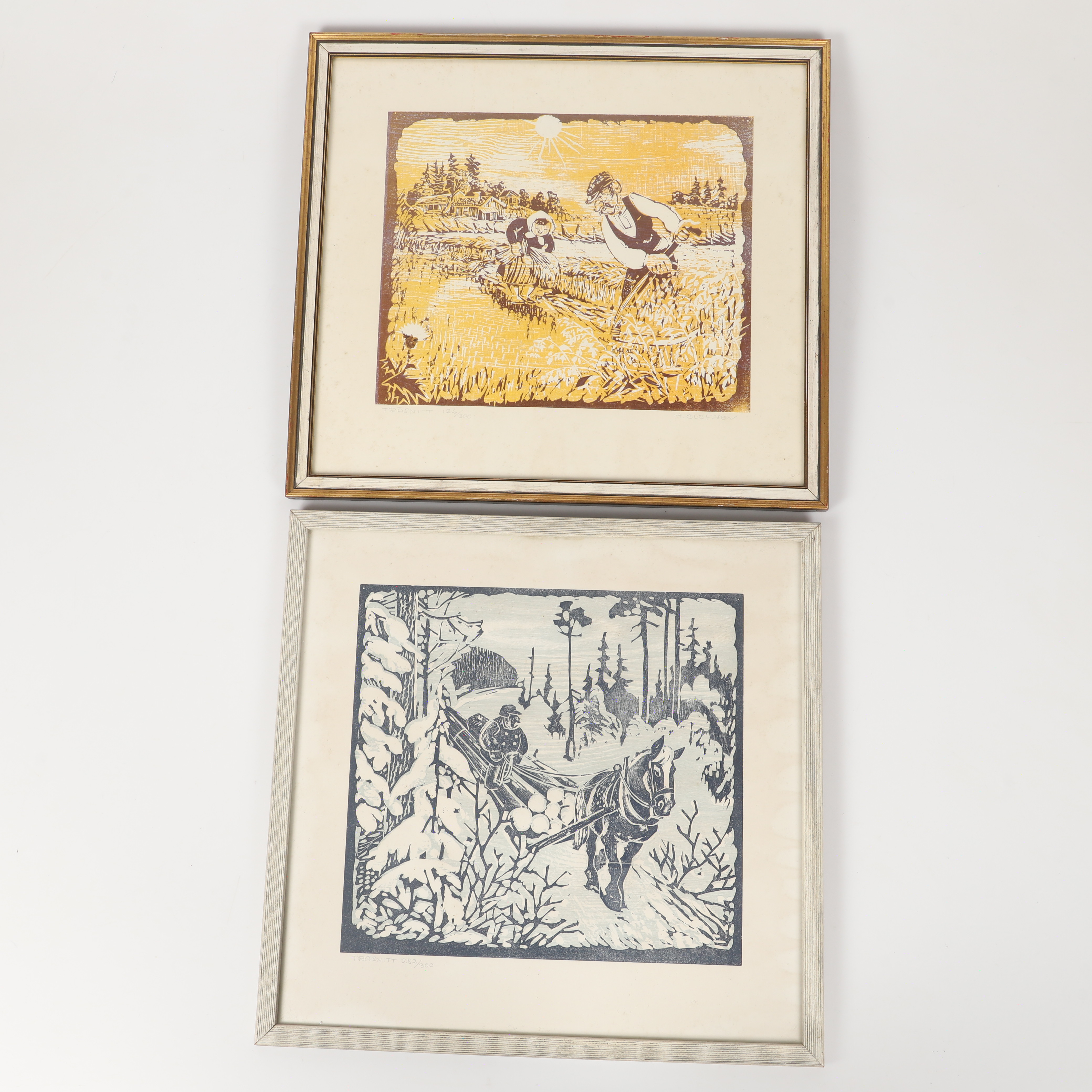 HANS BIRGER OLOFSSON. Träsnitt, 2 stycken, 1900-tal.