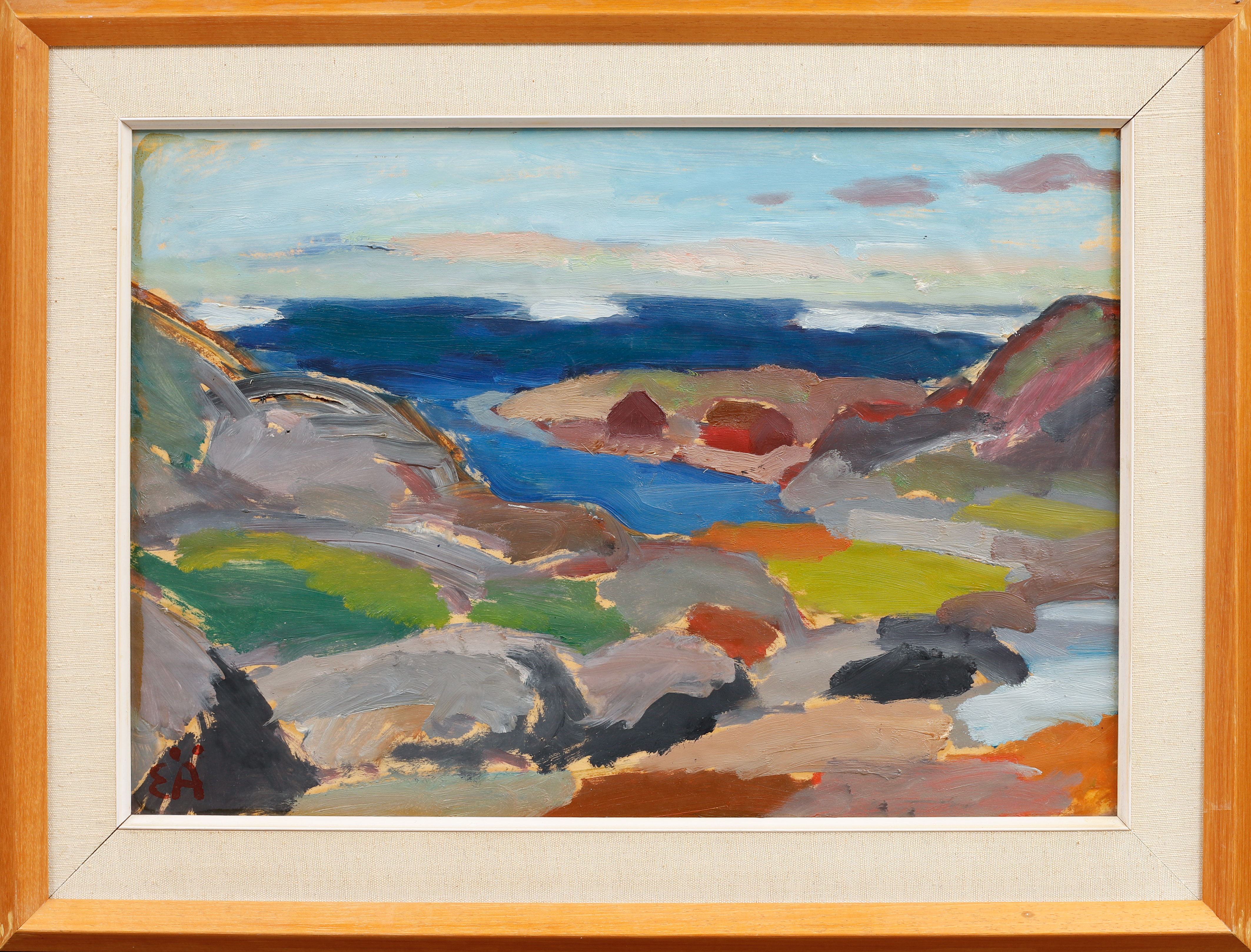 ERLING ÄRLINGSSON. "Mollösund", olja på papper, signerad.