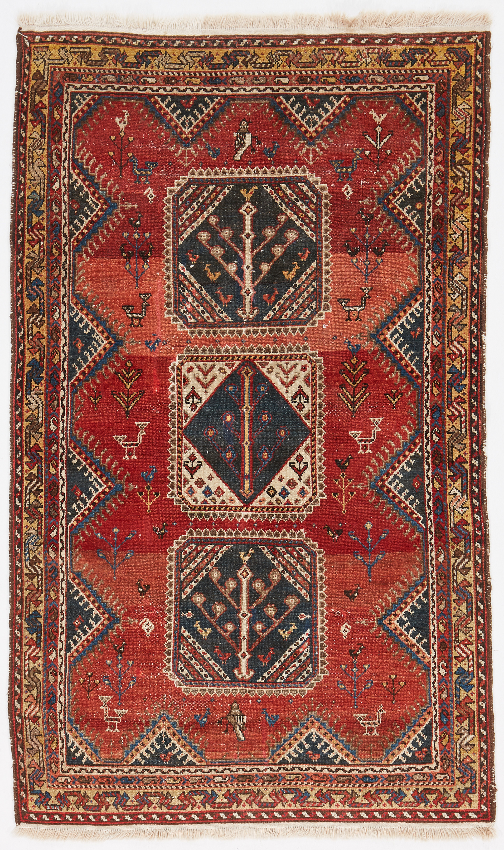 ORIENTMATTA, ull på ullvarp, geometriskt mönster av fåglar.