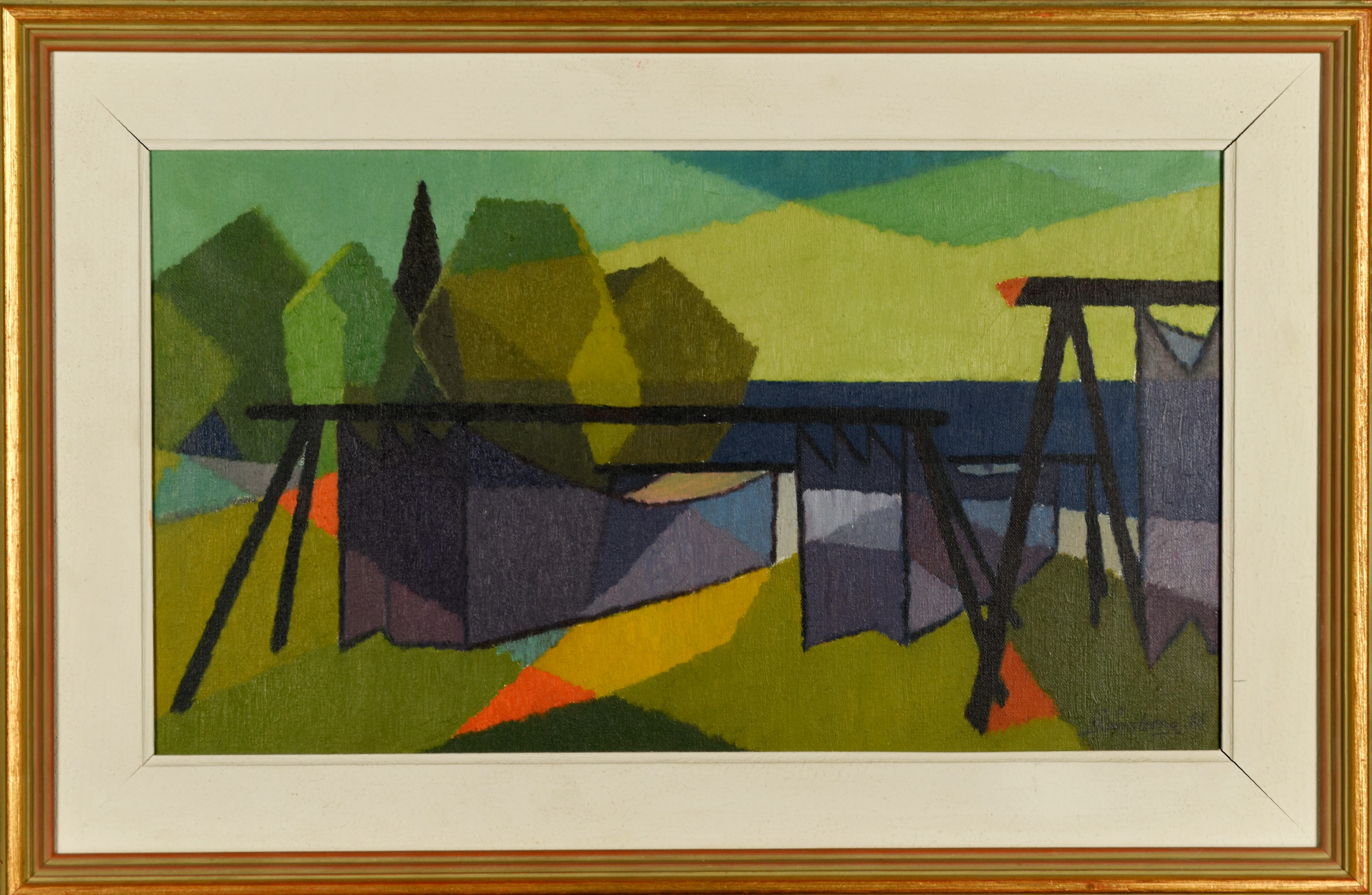 IVAR RÖNNBERG. Olja på duk 'Nät på tork', Signerad. 1956.