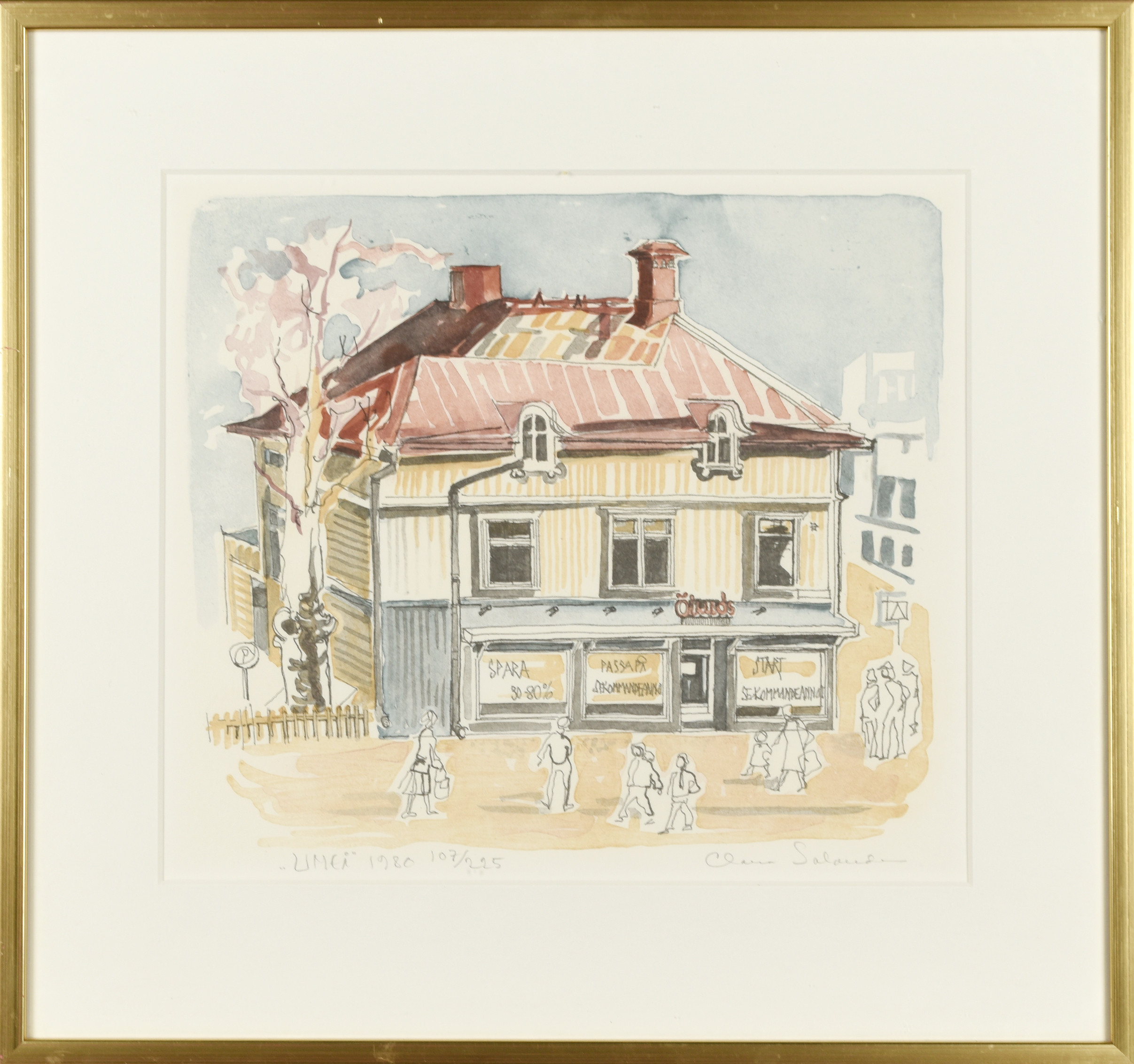 CLARA SALANDER. Färglitografi "Umeå", Numrerad: 107/225. Signerad, 1980.