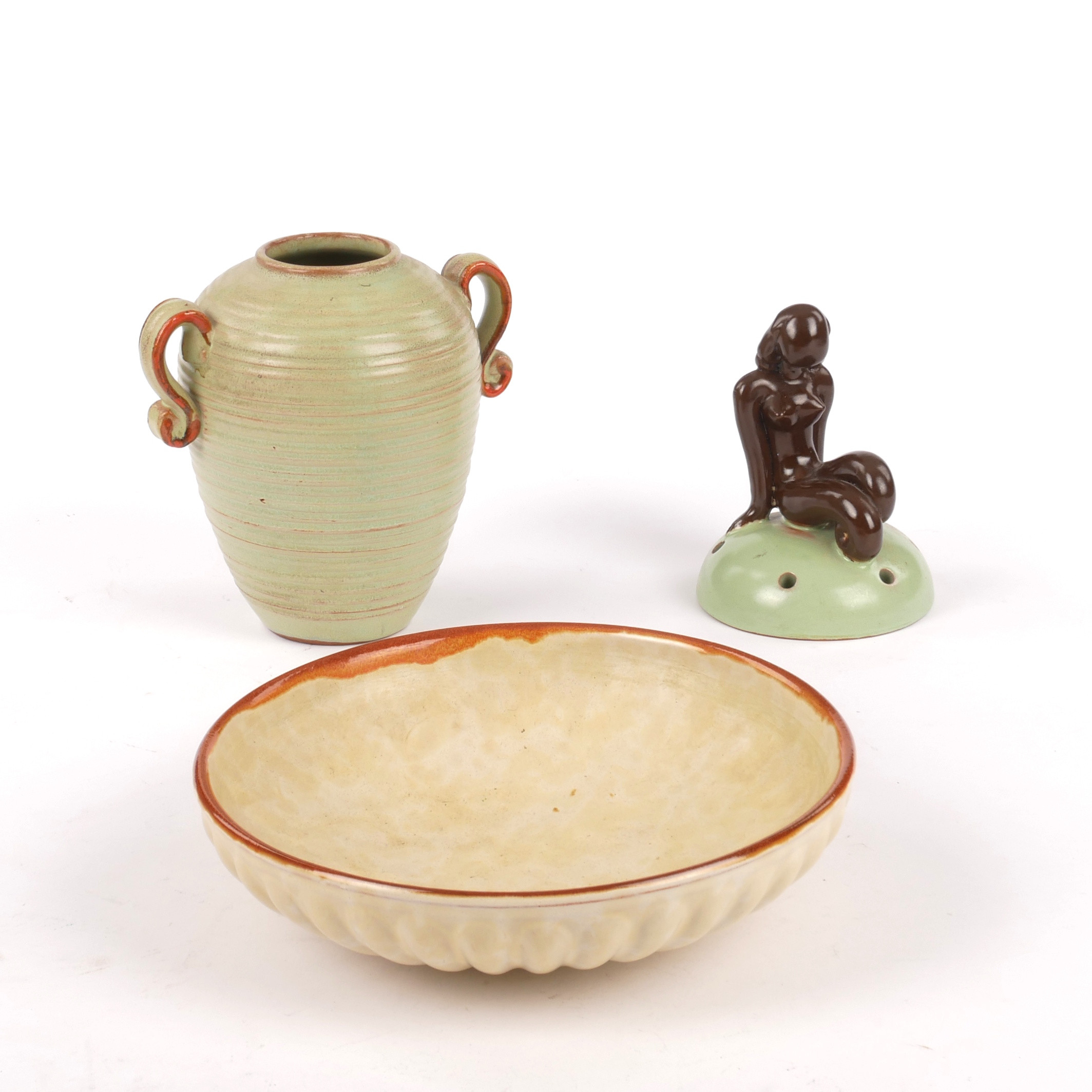 HÄNKELVAS, SKÅL, BLOMSTERFAKIR. glaserad keramik, Art Deco, Ekeby och Gabriel.