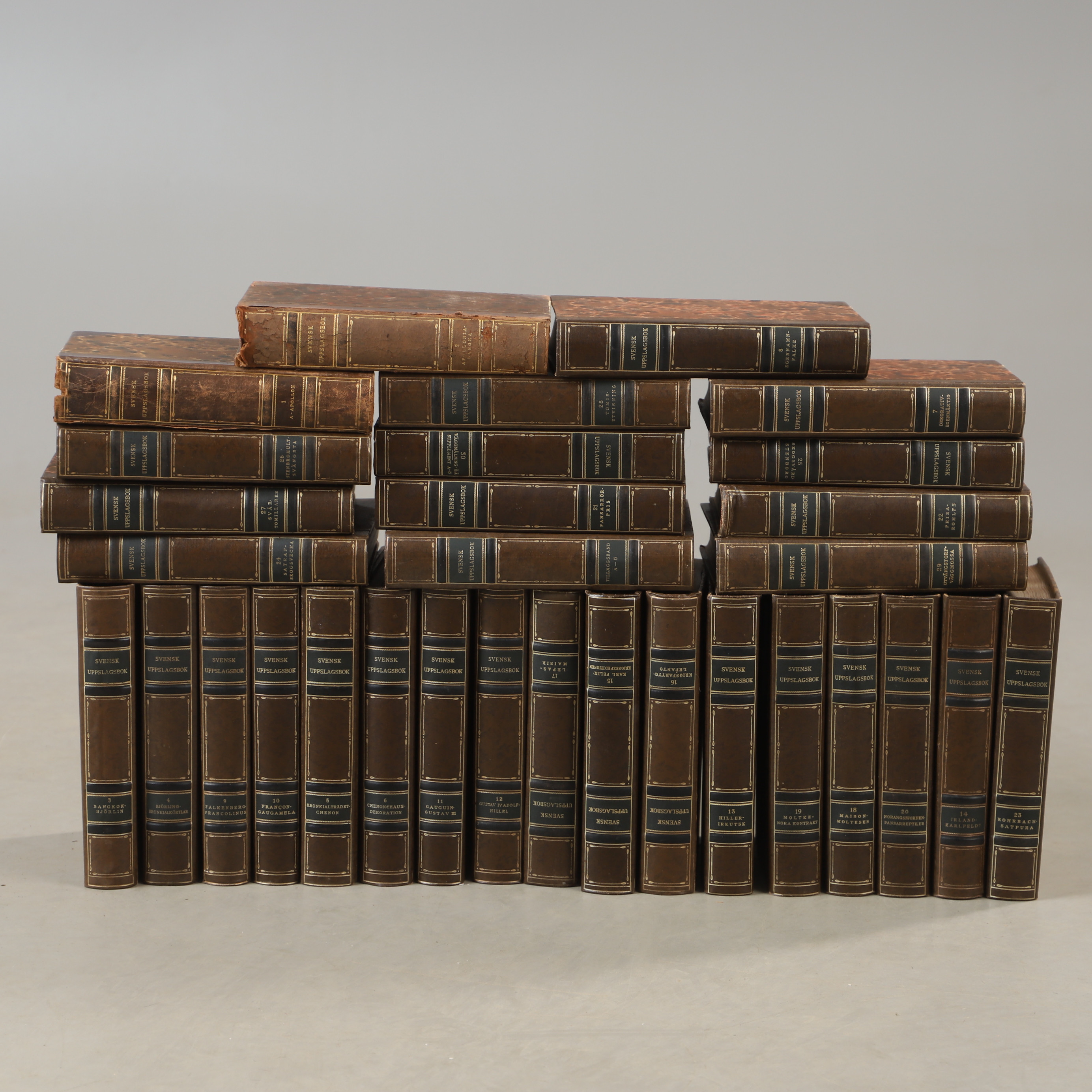 BÖCKER, ca 33 skinnband, Svensk uppslagsbok.