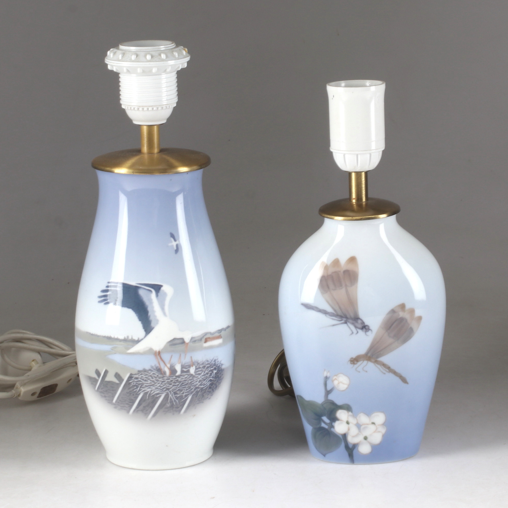 BORDSLAMPOR, 2 st, porslin, Bing & Gröndahl, Damark.