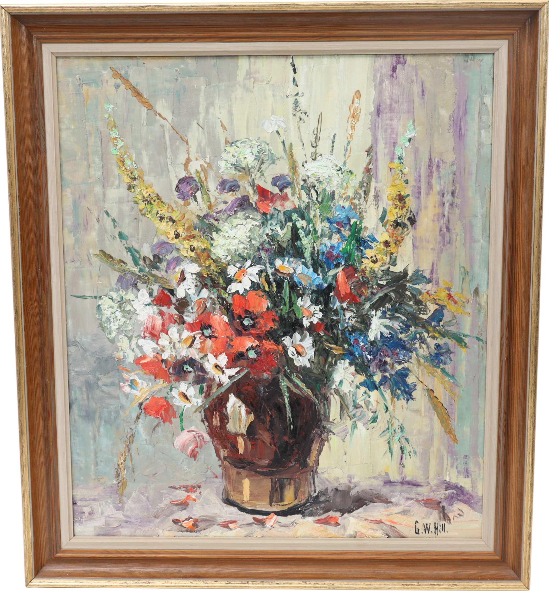 OIDENTIFIERAD KONSTNÄR. Blomstilleben, oljemålning på duk, signerad G W Hill.