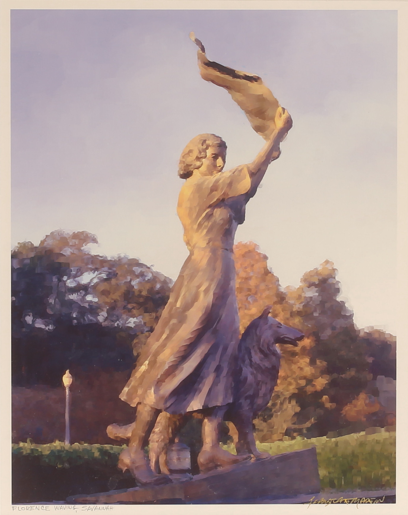 OIDENTIFIERAD KONSTNÄR, blandteknik, "Florence Waving, Savannah", signerad.