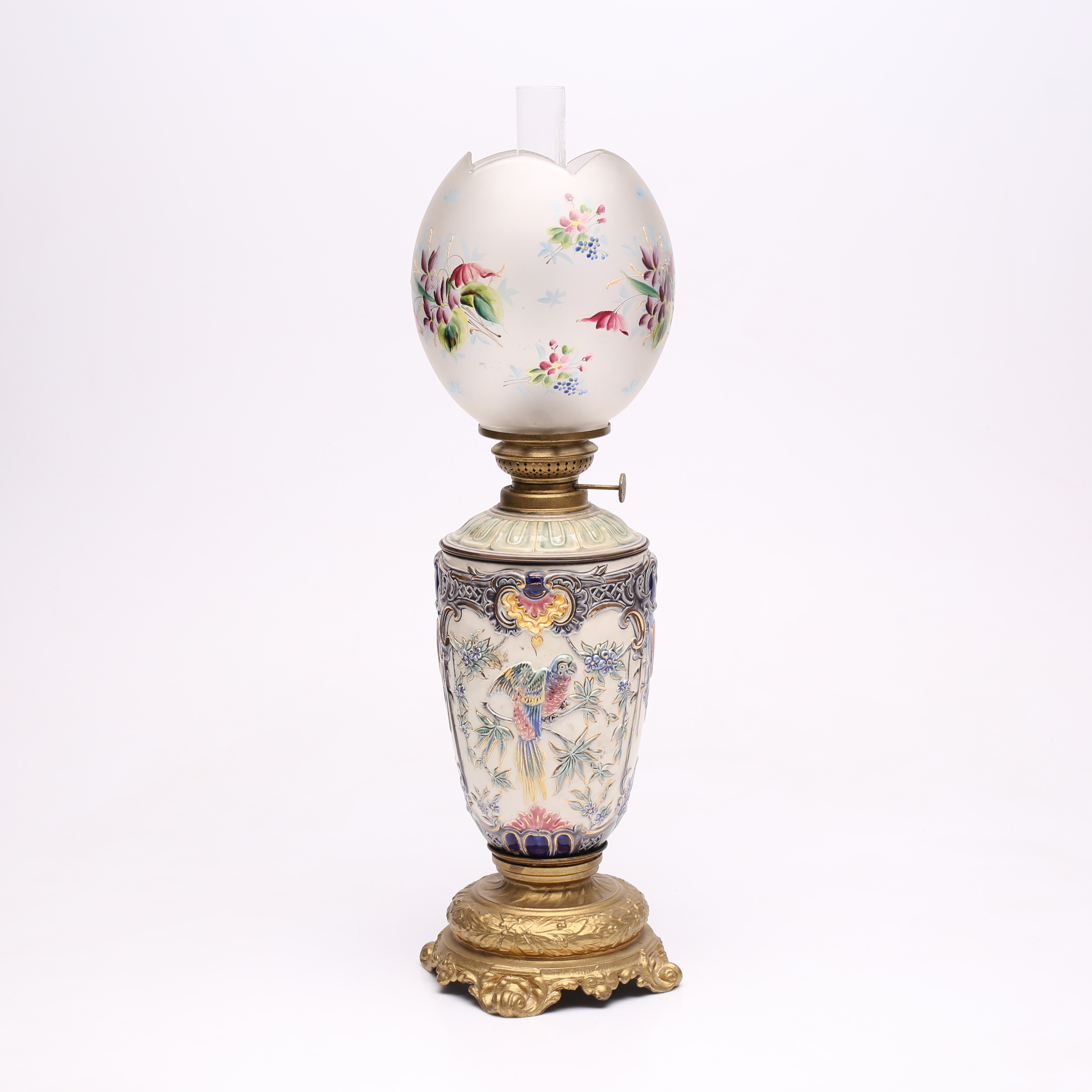 BORDSFOTOGENLAMPA, majolika och metall, 18/1900-tal.