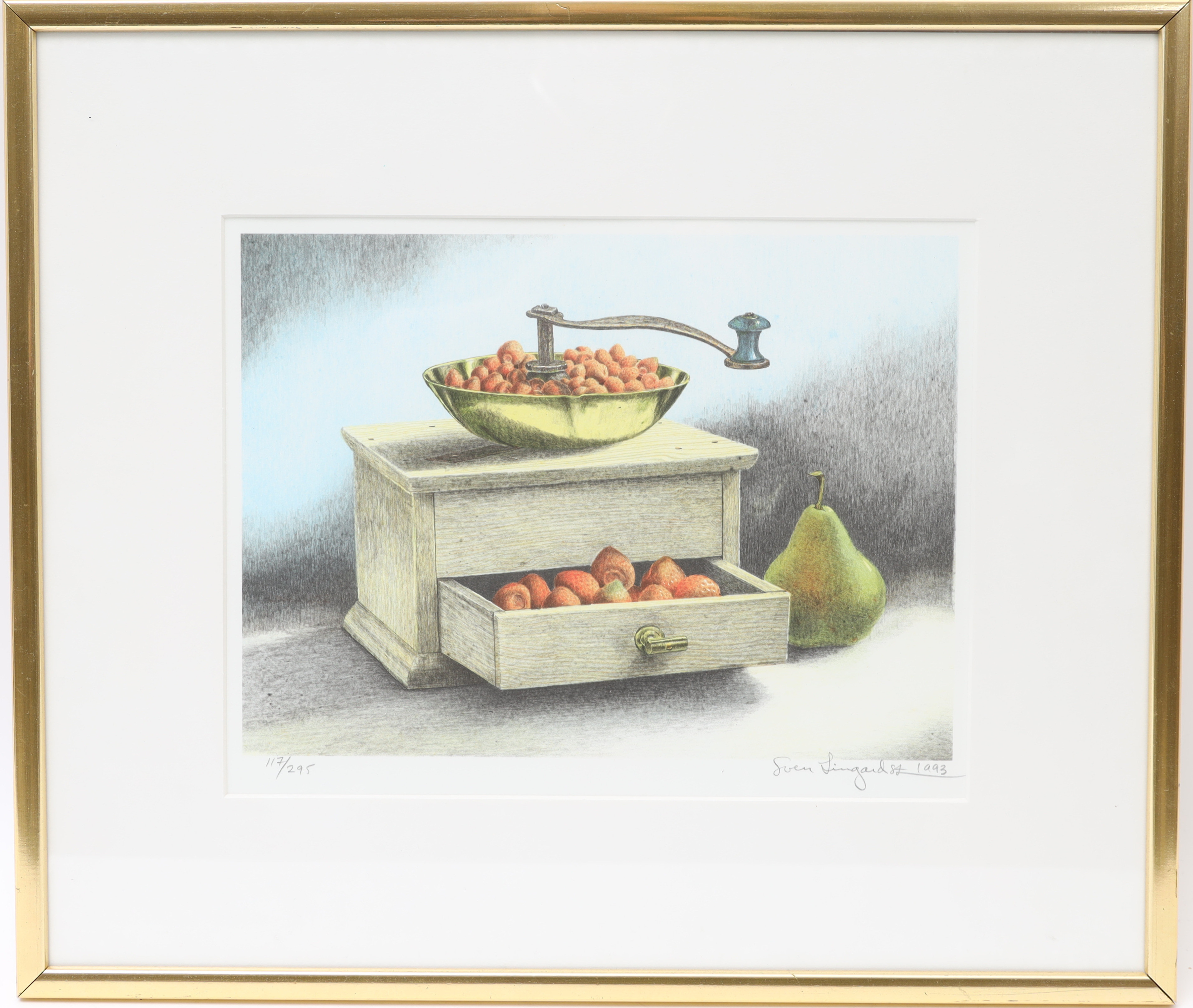 SVEN  LINGARDSZ. Komposition med kaffekvarn, signerad och numrerad, daterad 1993.