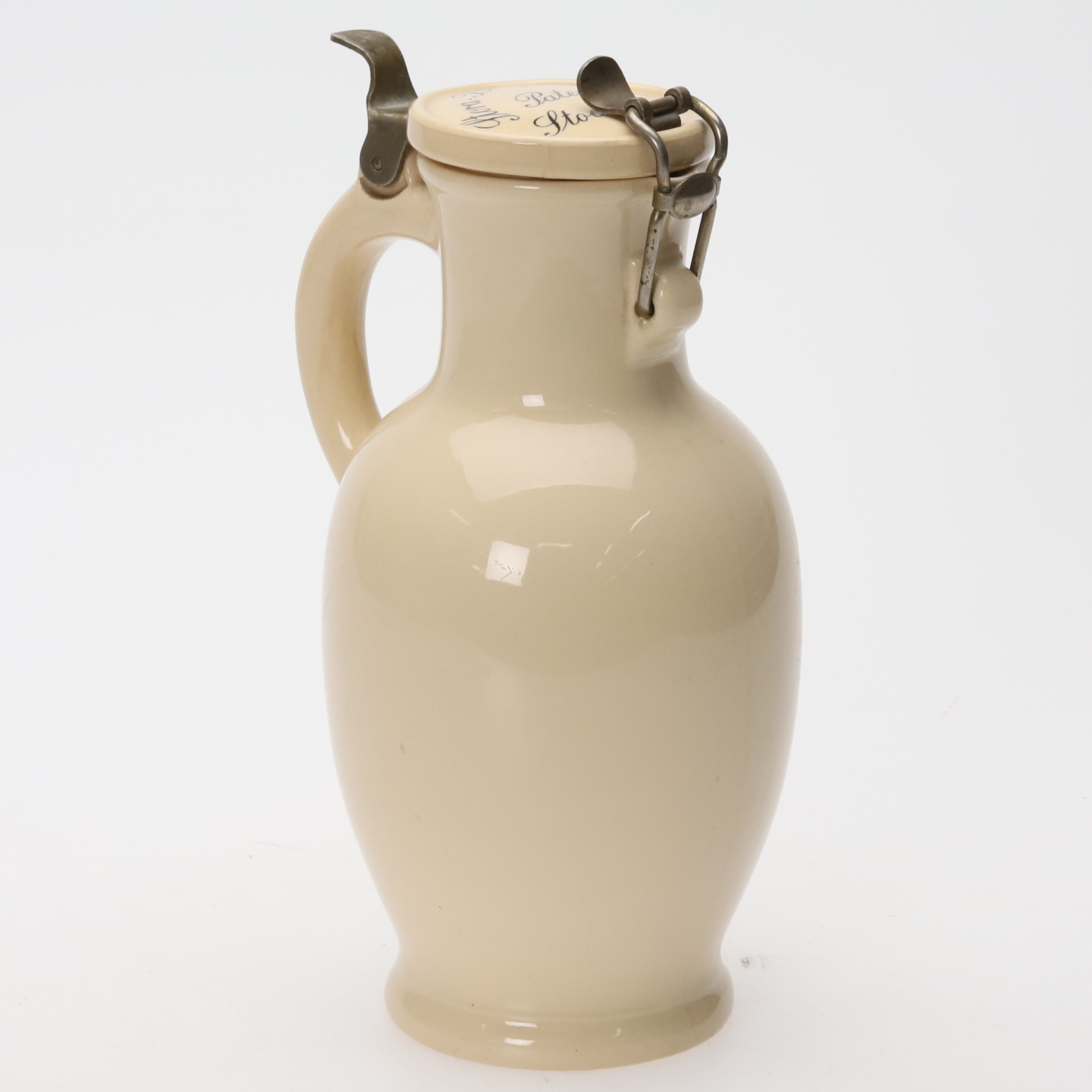 KANNA. 1 liter, 2 ljusglaserat lergods "Stora bryggeriet Stockholm".