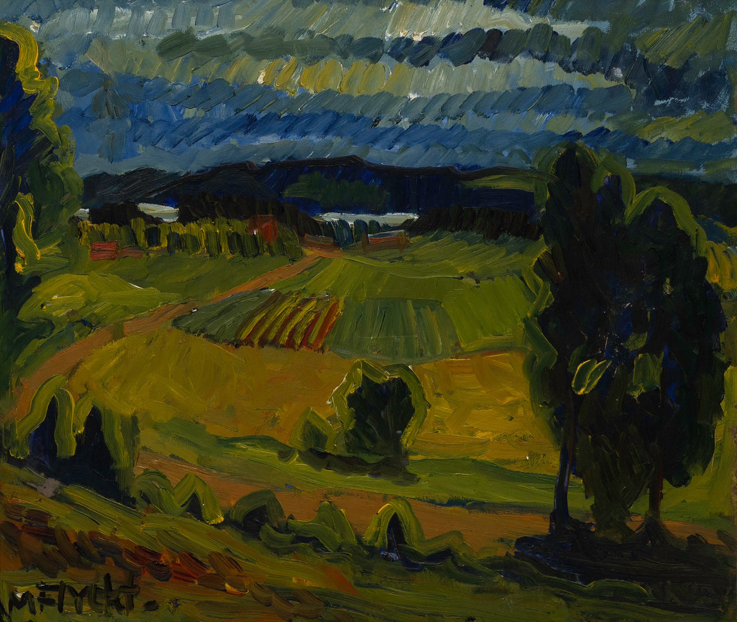 MANFRED FLYCKT (1893-1956). Landskapskomposition, olja på pannå, signerad, M Flyckt.
