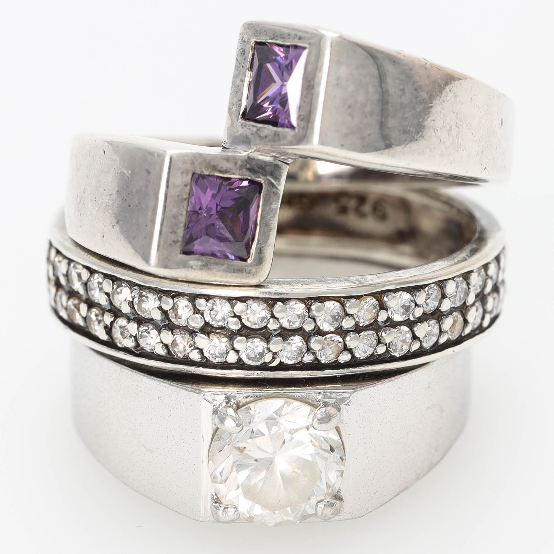 RINGAR, 3 st, sterlingsilver med stenar.