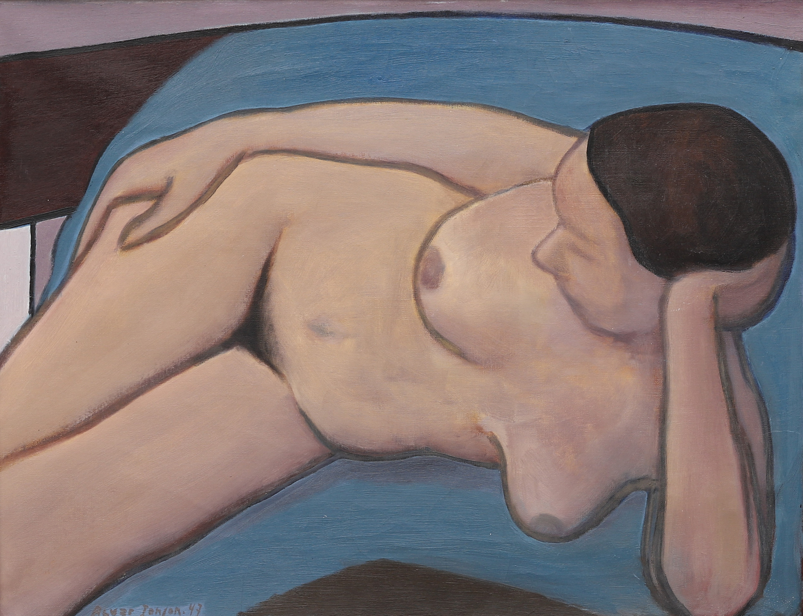 ALVAR JONSON. Liggande modell, olja på duk, signerad och daterad -47.