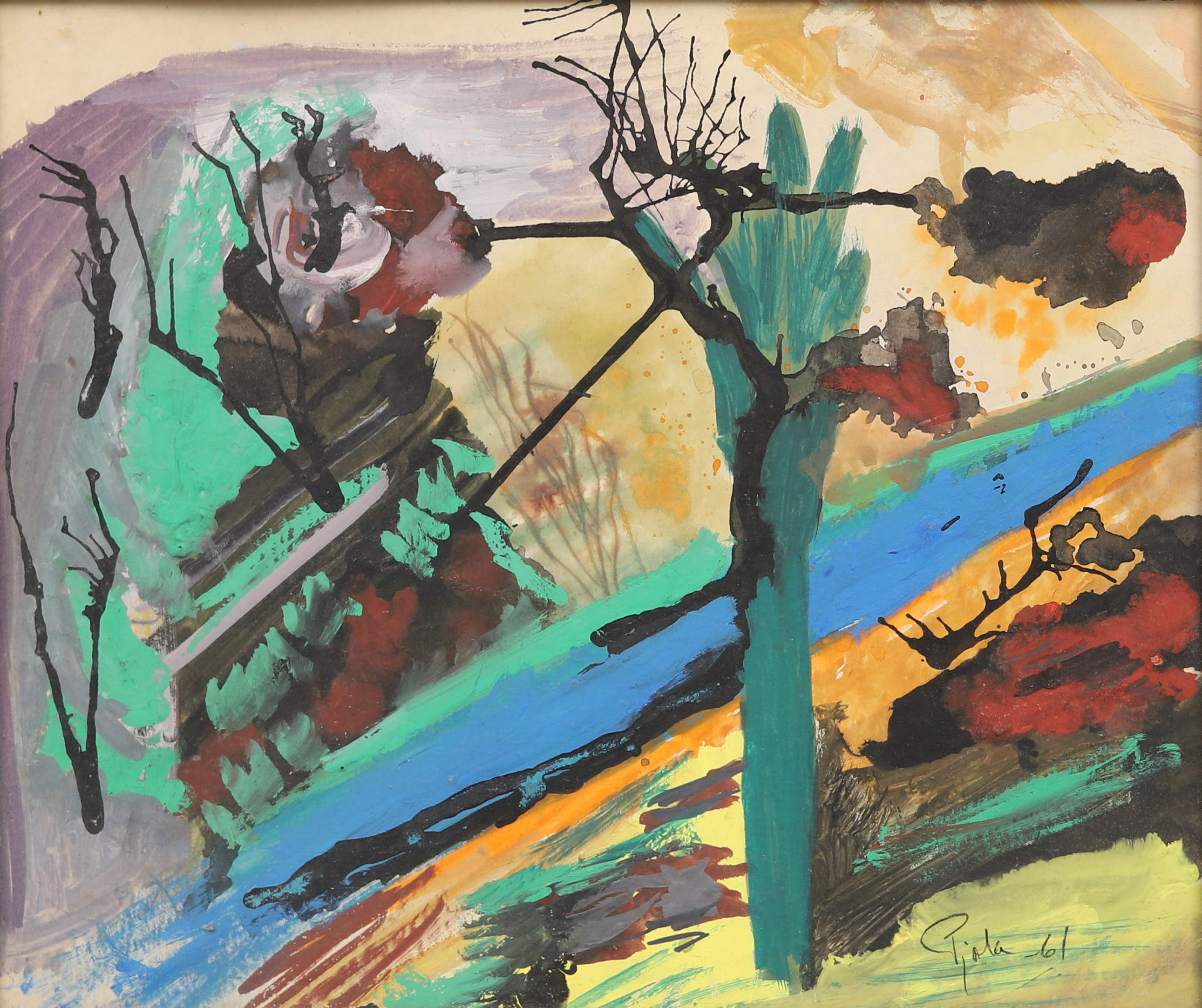 OIDENTIFIERAD KONSTNÄR, gouache, otydligt signerad och daterad -61.