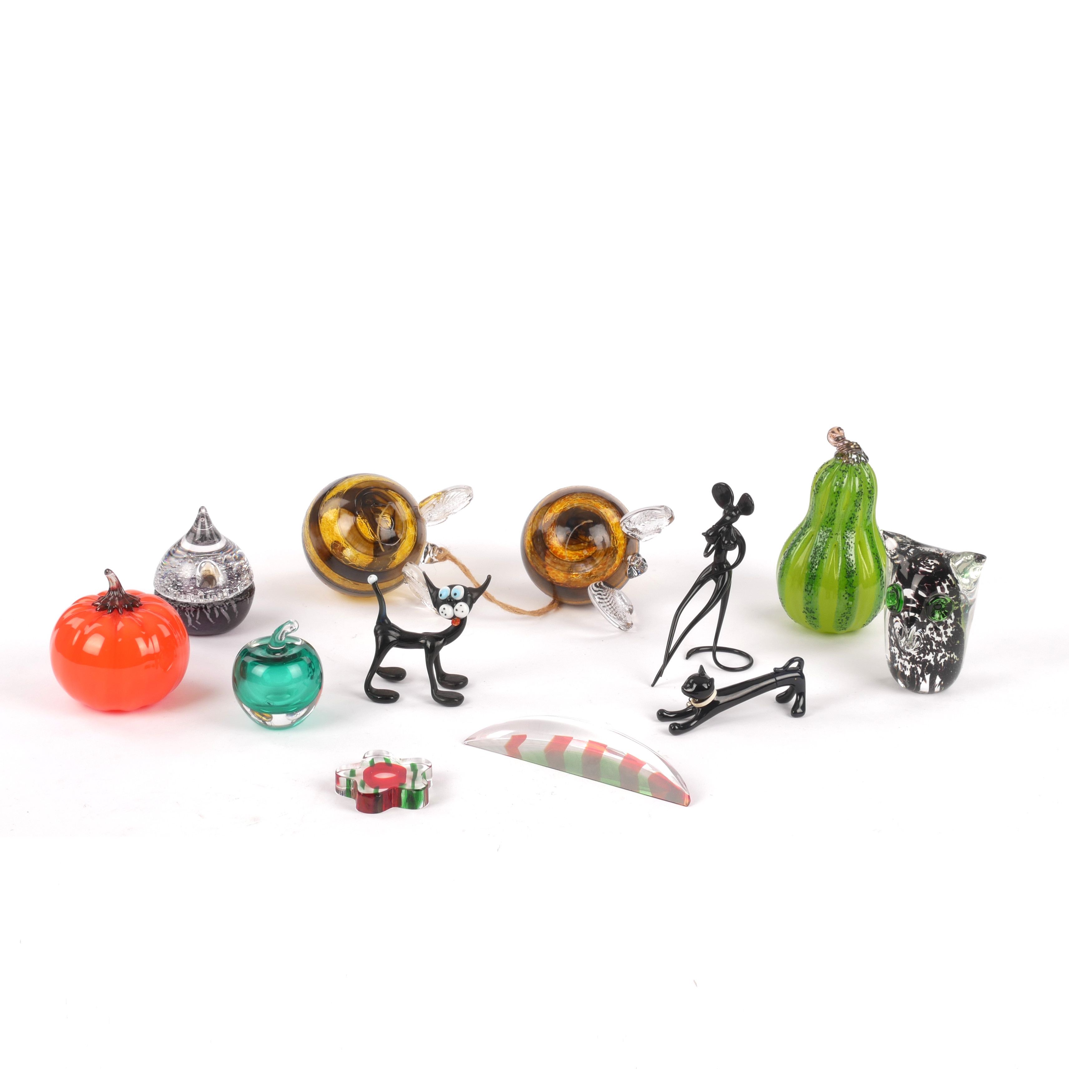 SKULPTURER, FRUKTER, DJUR, 12 st, konstglas.