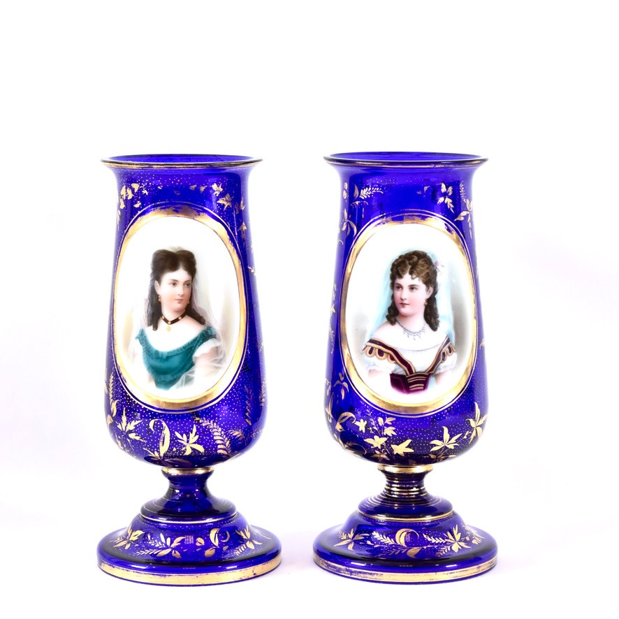 VASER, 1 par, koboltglas, 1800-talets 2 hälft.