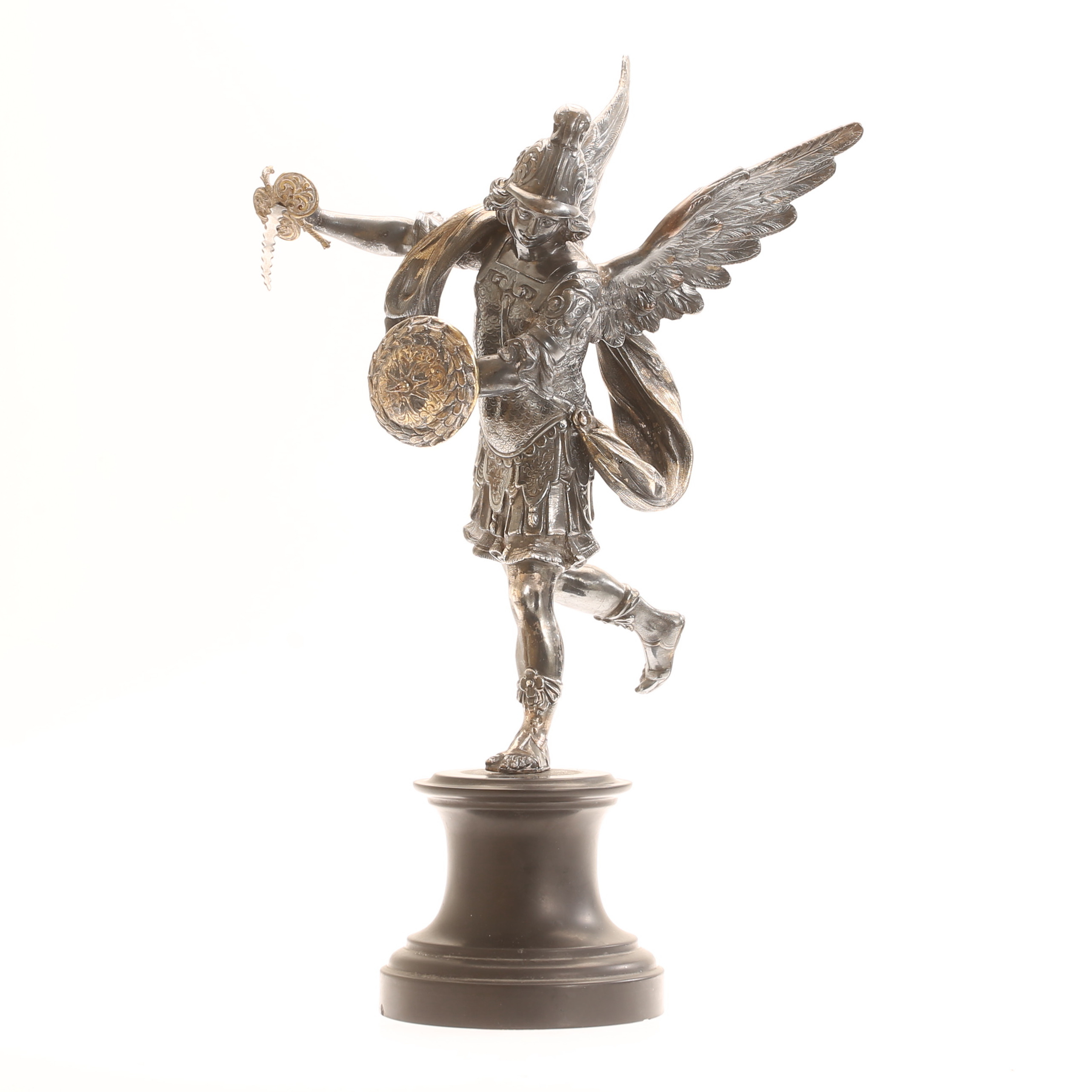 SKULPTUR, metall med förgylld detaljer, 1800-tal, signerad.