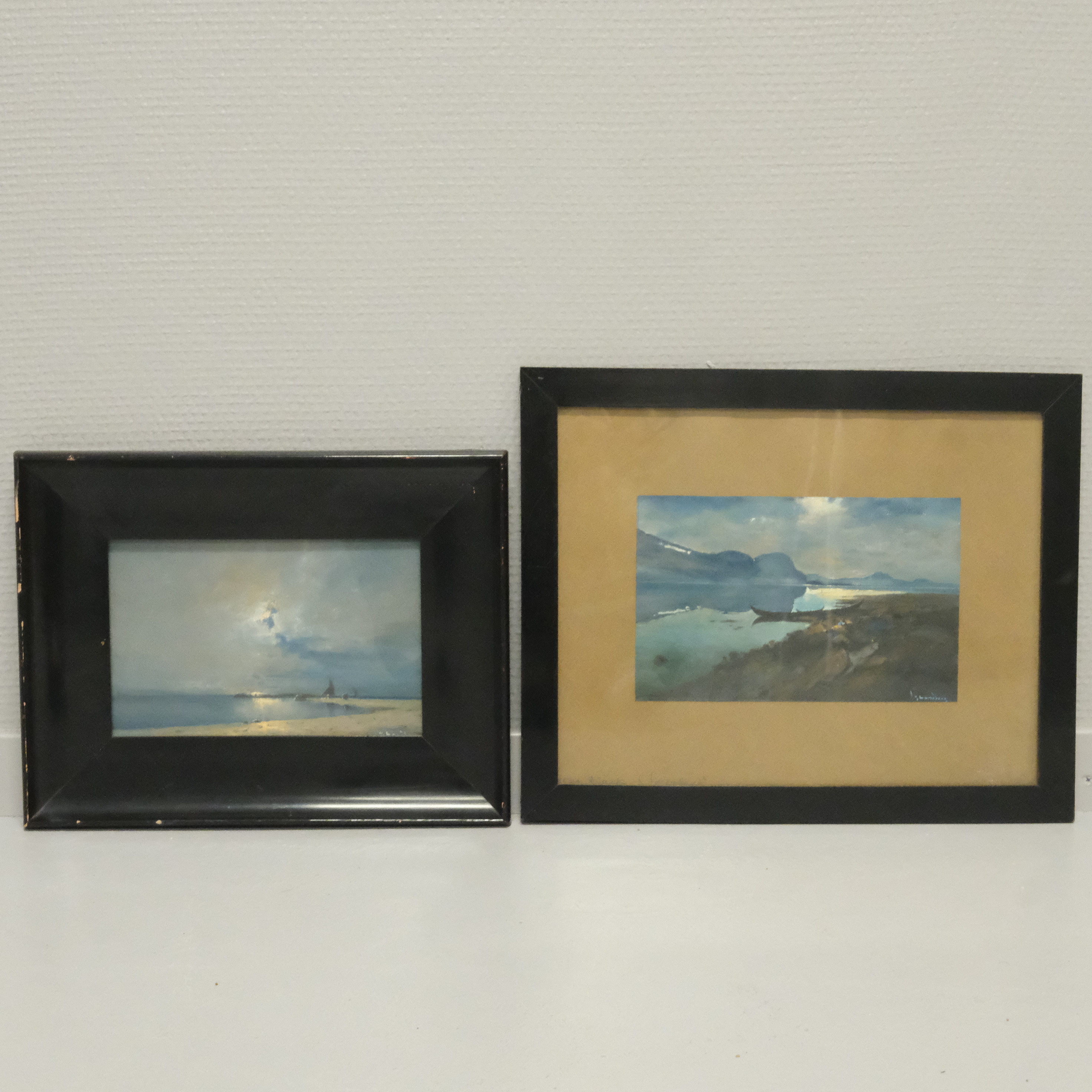 HJALMAR LUNDBERG. KUSTLANDSKAP, AKVARELL, TVÅ STYCKEN.