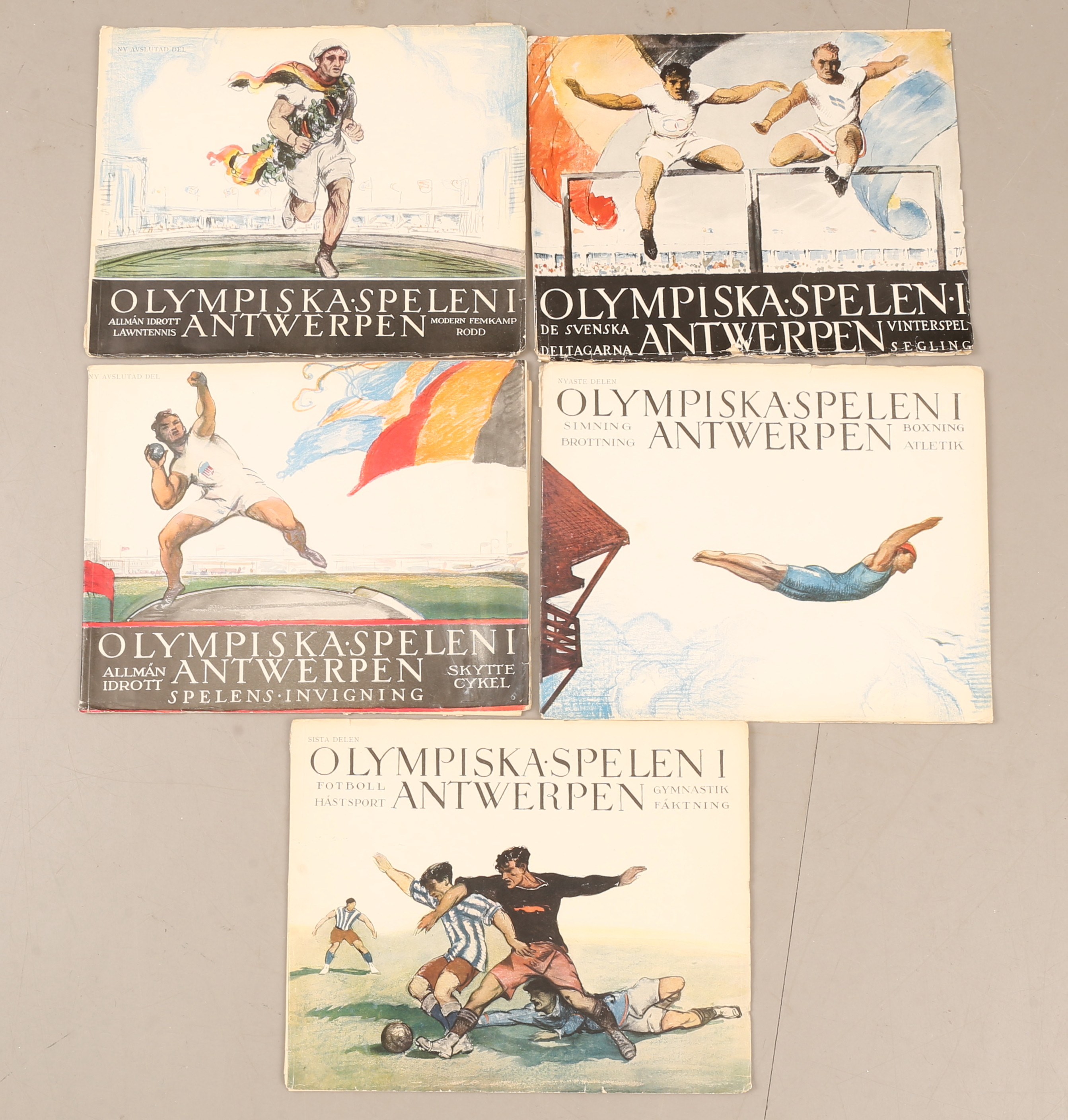 HÄFTEN, 5 stycken, "Olympiska Spelen i Antwerpen 1920", Åhlen & Åkerlund.