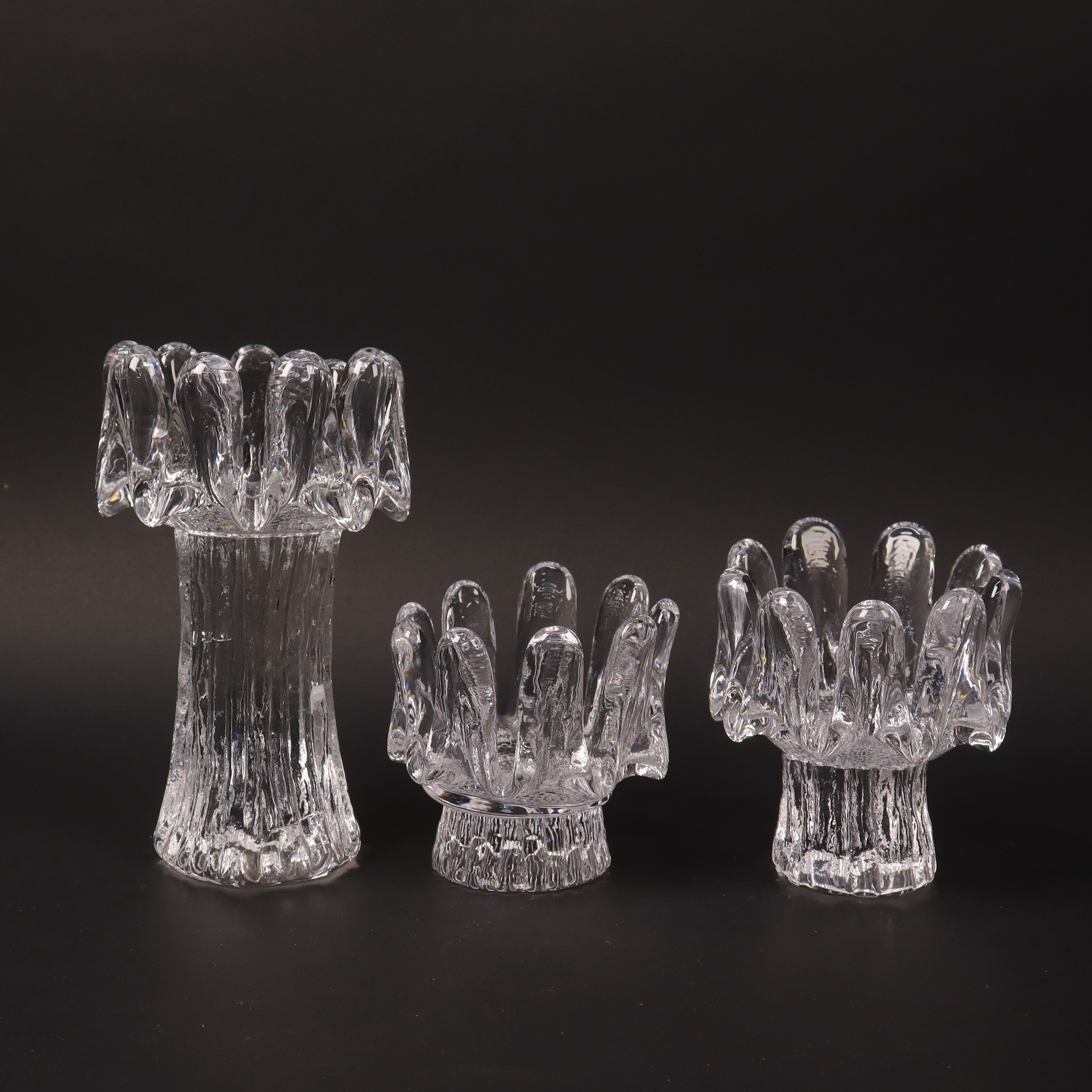 GÖRAN WÄRFF. "Sunflower", Kosta Boda, ljuslyktor i glas, 3 st.