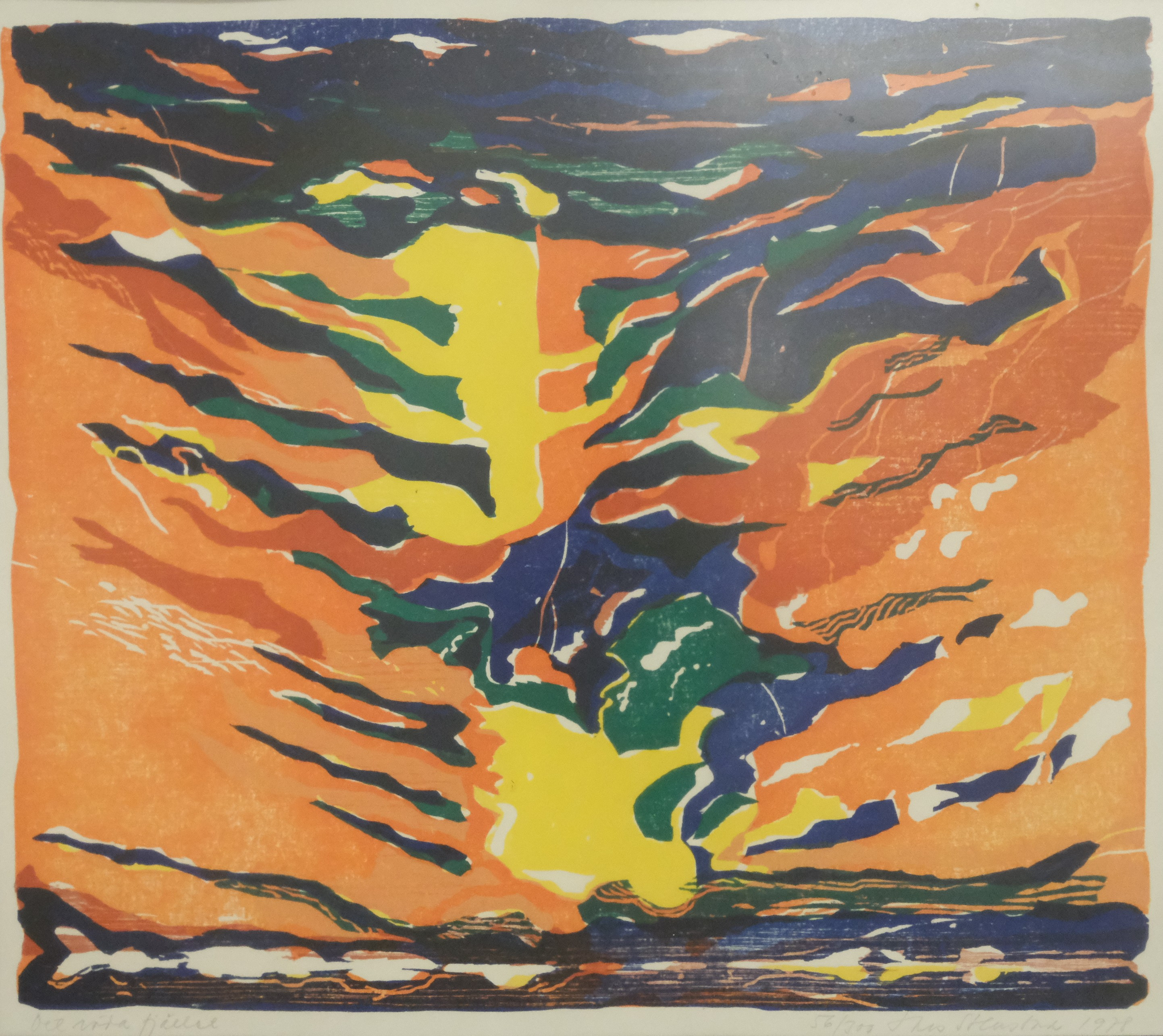 LARS STENSTAD. DET VITA FJÄLLET, färglitografi.