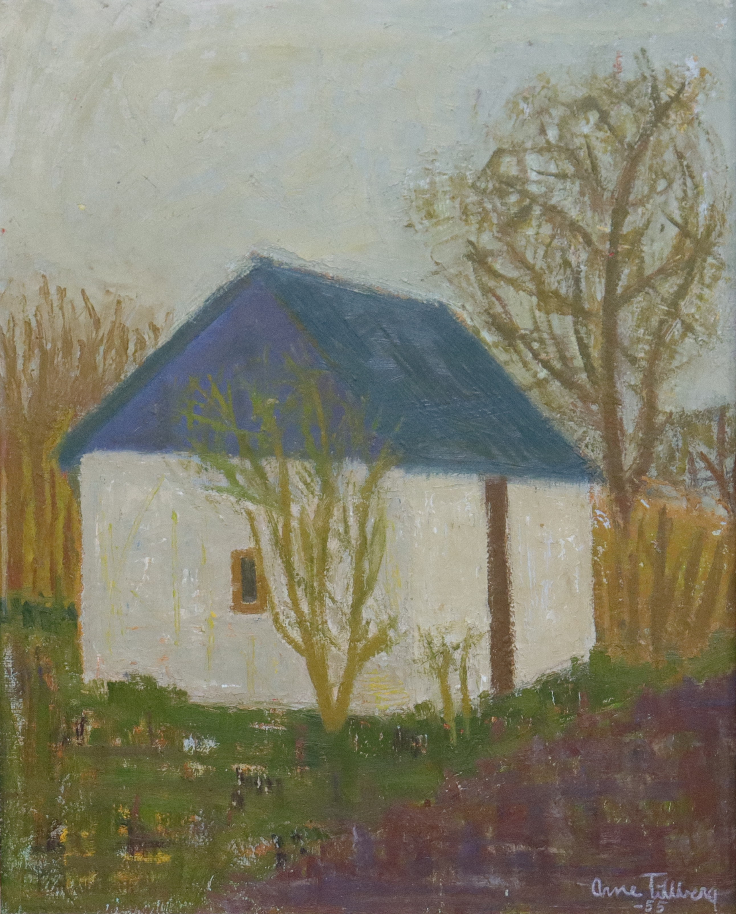 ARNE TILLBERG. olja på pannå, mindre hus.