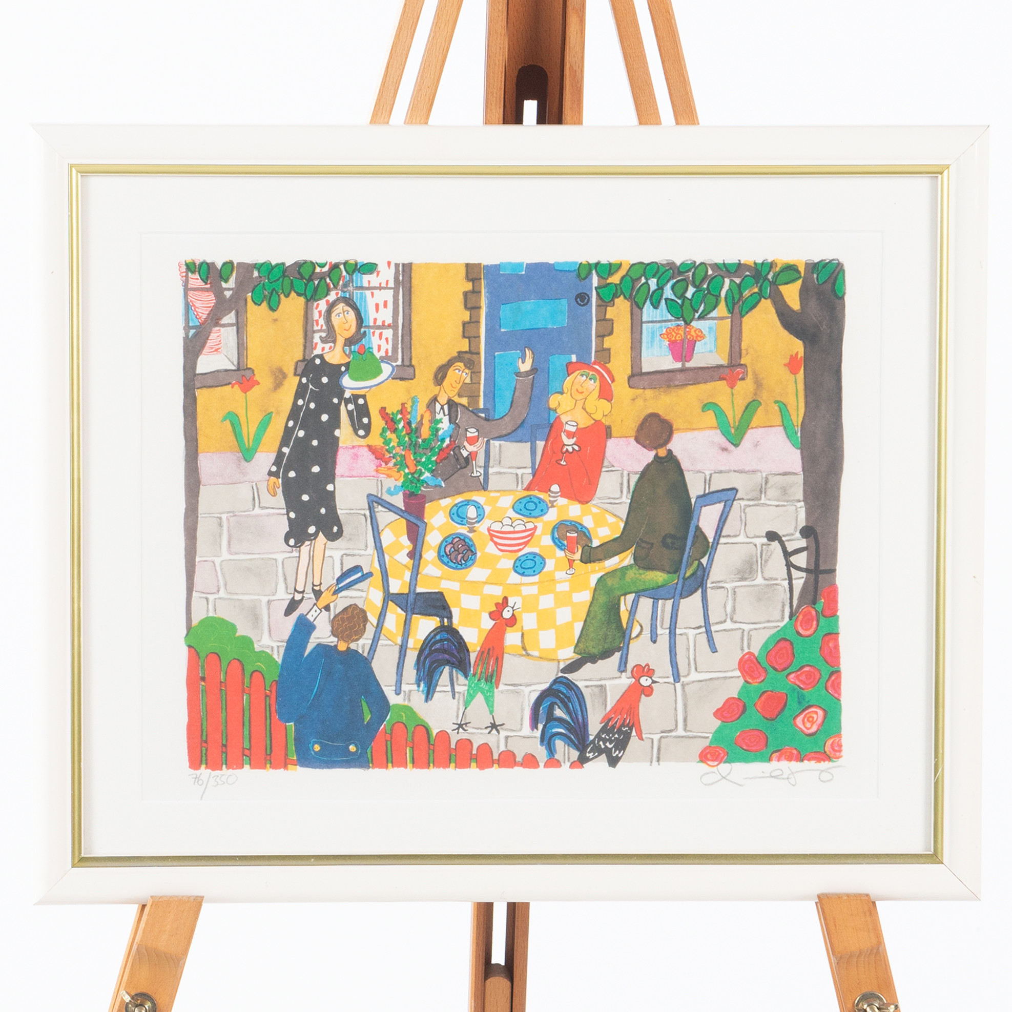MARIKA LANG. Färglitografi, fikastund, signerad och numrerad 76/350.