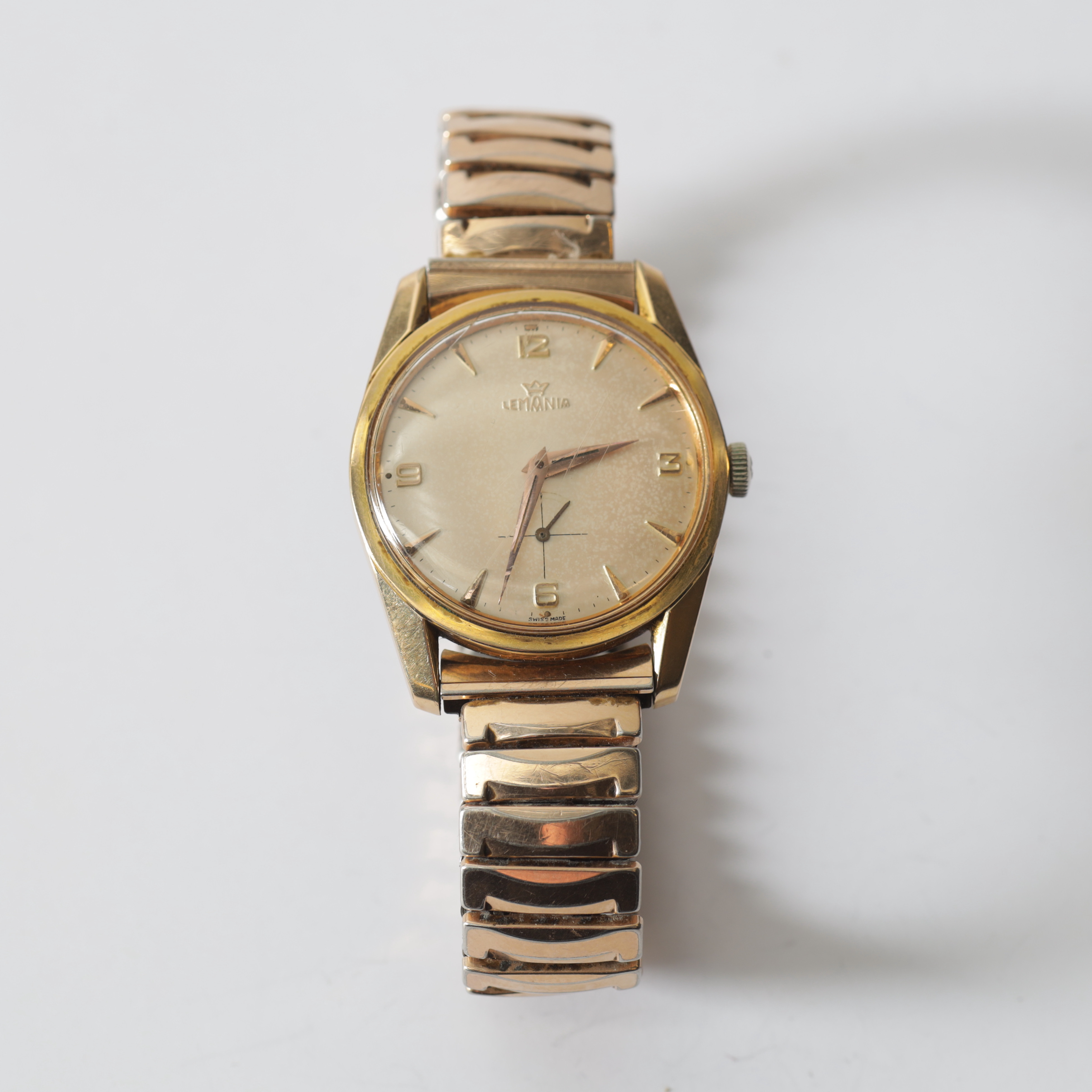 ARMBANDSUR, guld på stål, Lemania, manuell, 1950-tal.