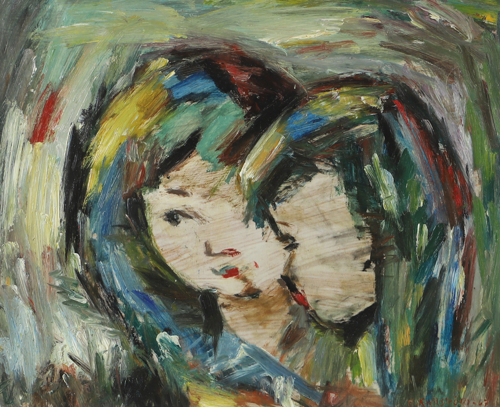 ERIK KULLSTRÖM. Barnporträtt, olja på pannå, signerad E. Kullström.