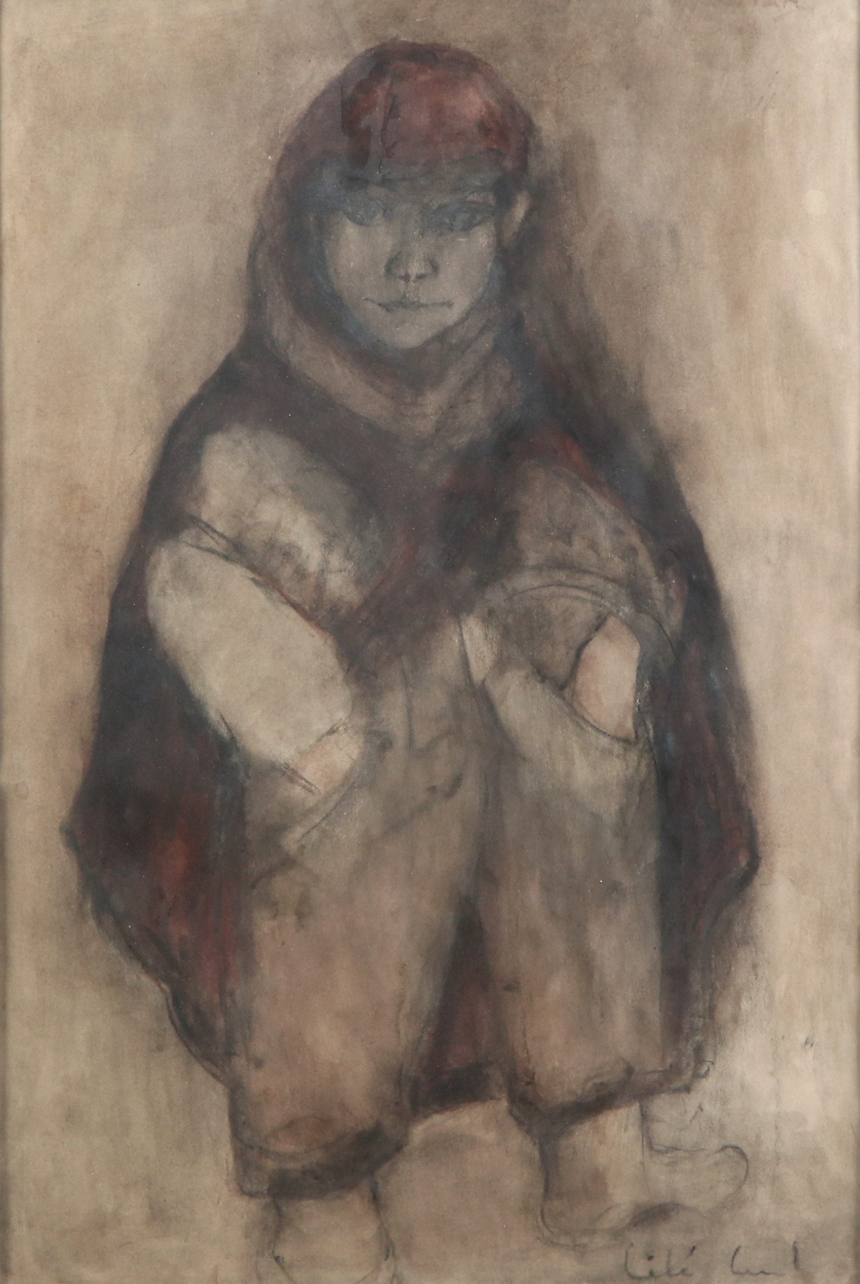 OIDENTIFIERAD KONSTNÄR, OTYDLIGT SIGNERAD. Blandteknik. Porträtt av barn.