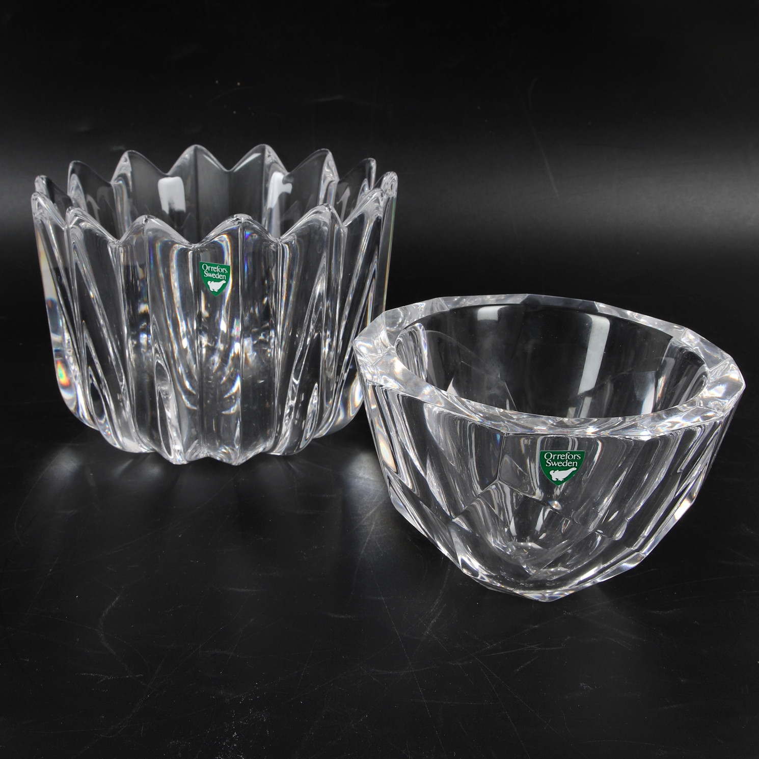 SKÅLAR, 2 st, kristall, "Zenith" och "Fleur", Orrefors.