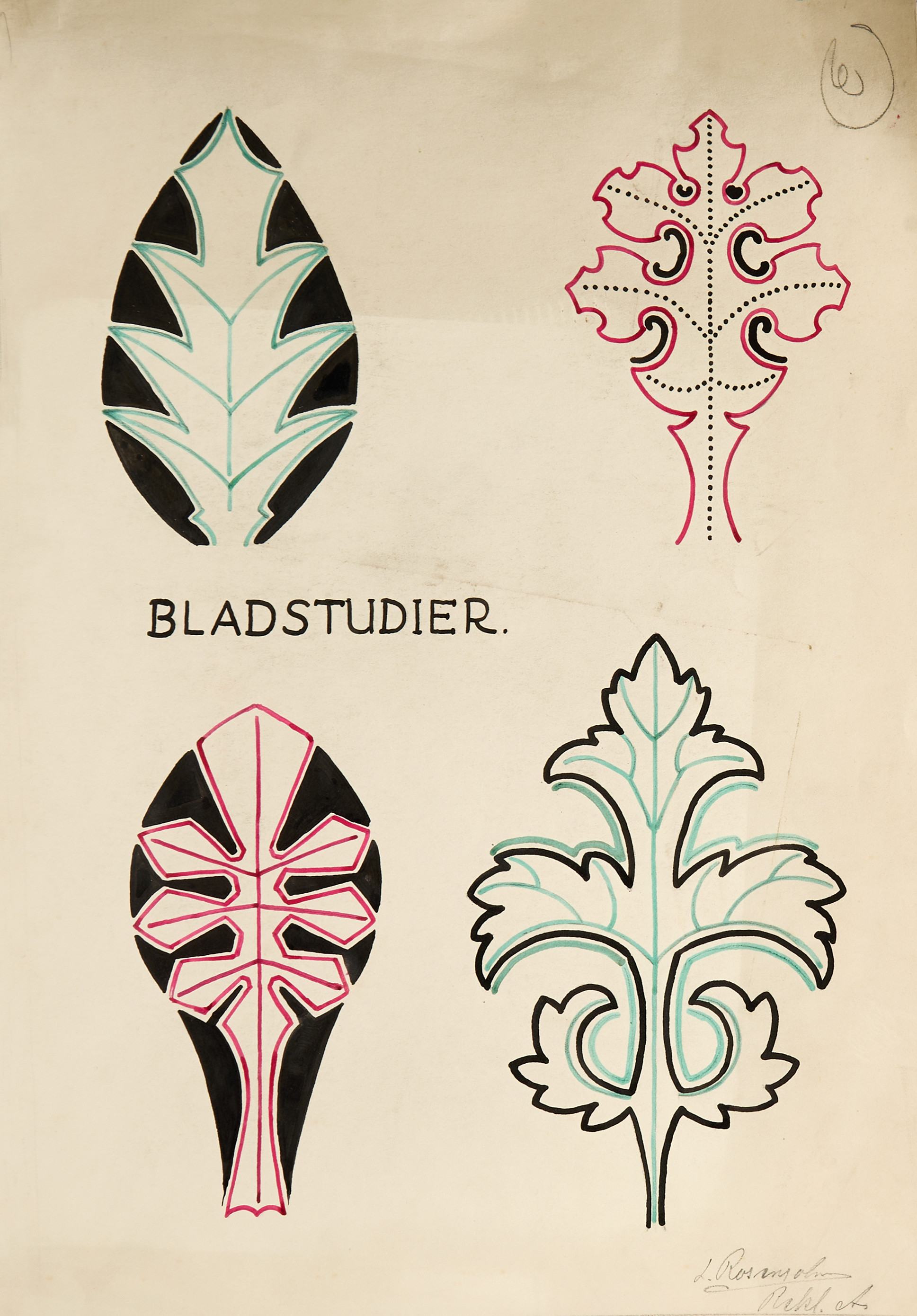 LENNART ROSENSOHN (1918-1994). Naturmotiv, Kompositioner, 6 st blad, signerade samt monogramsignerade, varierande tekniker.