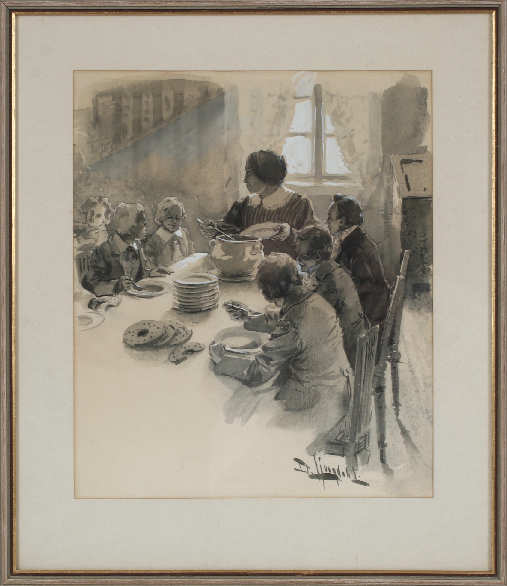 DAVID LJUNGDAHL. Måltid, akvarell på papper, signerad.